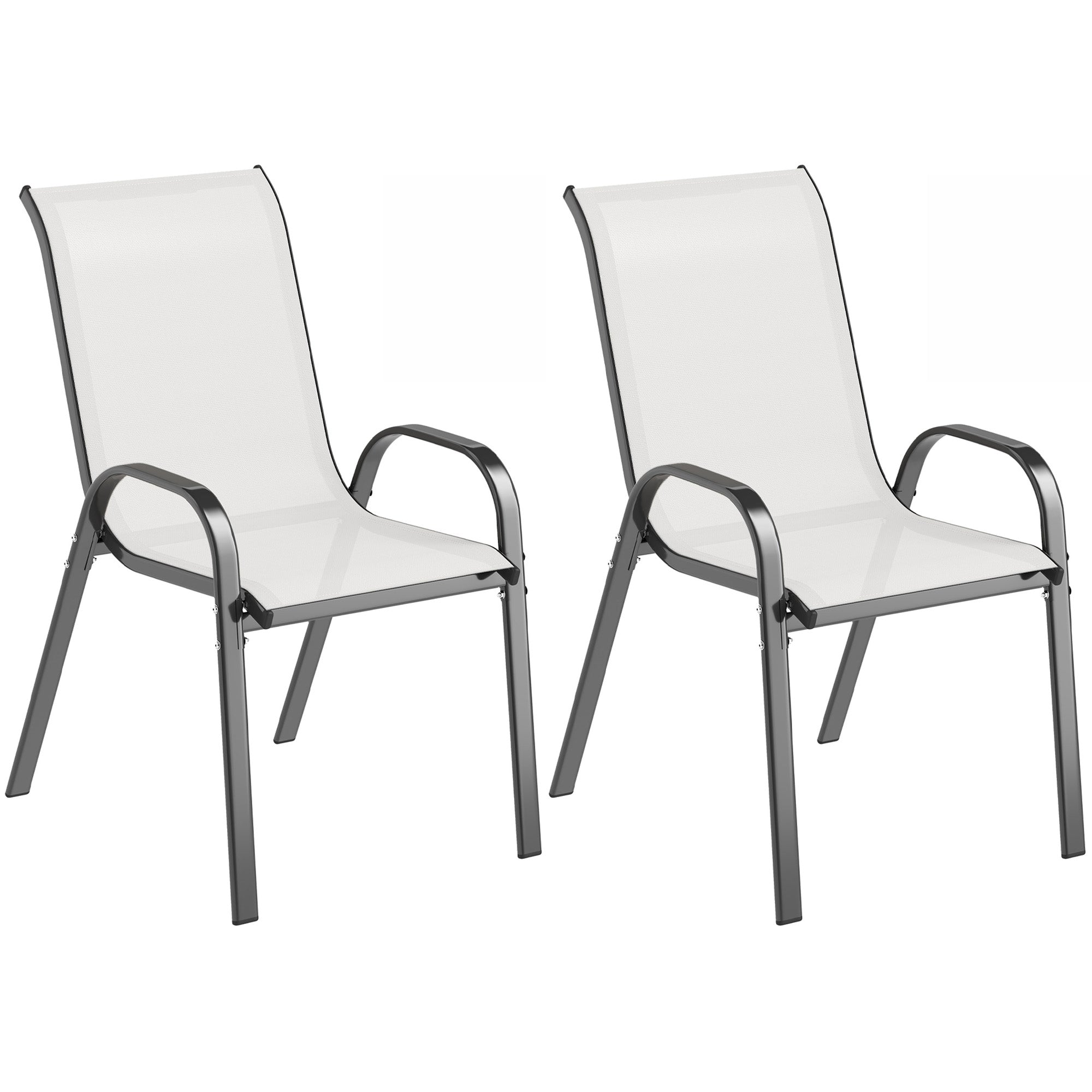 Outsunny Outdoor Dining Chairs Set of 2, Stackable Patio Dining Chairs, High Back Lawn Chairs with Breathable Mesh Seat, Metal Frame for Garden Backyard Porch, Light Grey
