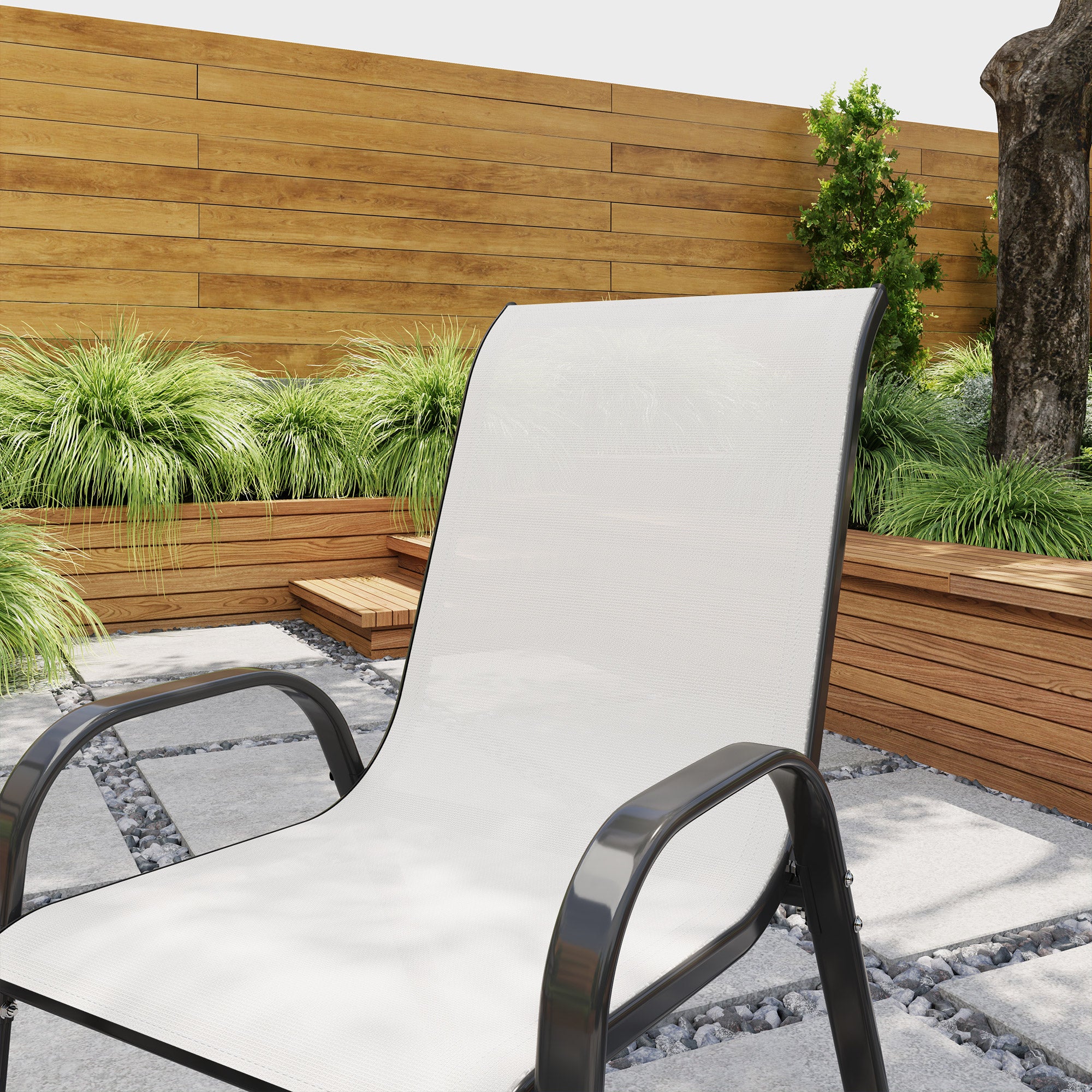 Outsunny Outdoor Dining Chairs Set of 2, Stackable Patio Dining Chairs, High Back Lawn Chairs with Breathable Mesh Seat, Metal Frame for Garden Backyard Porch, Light Grey