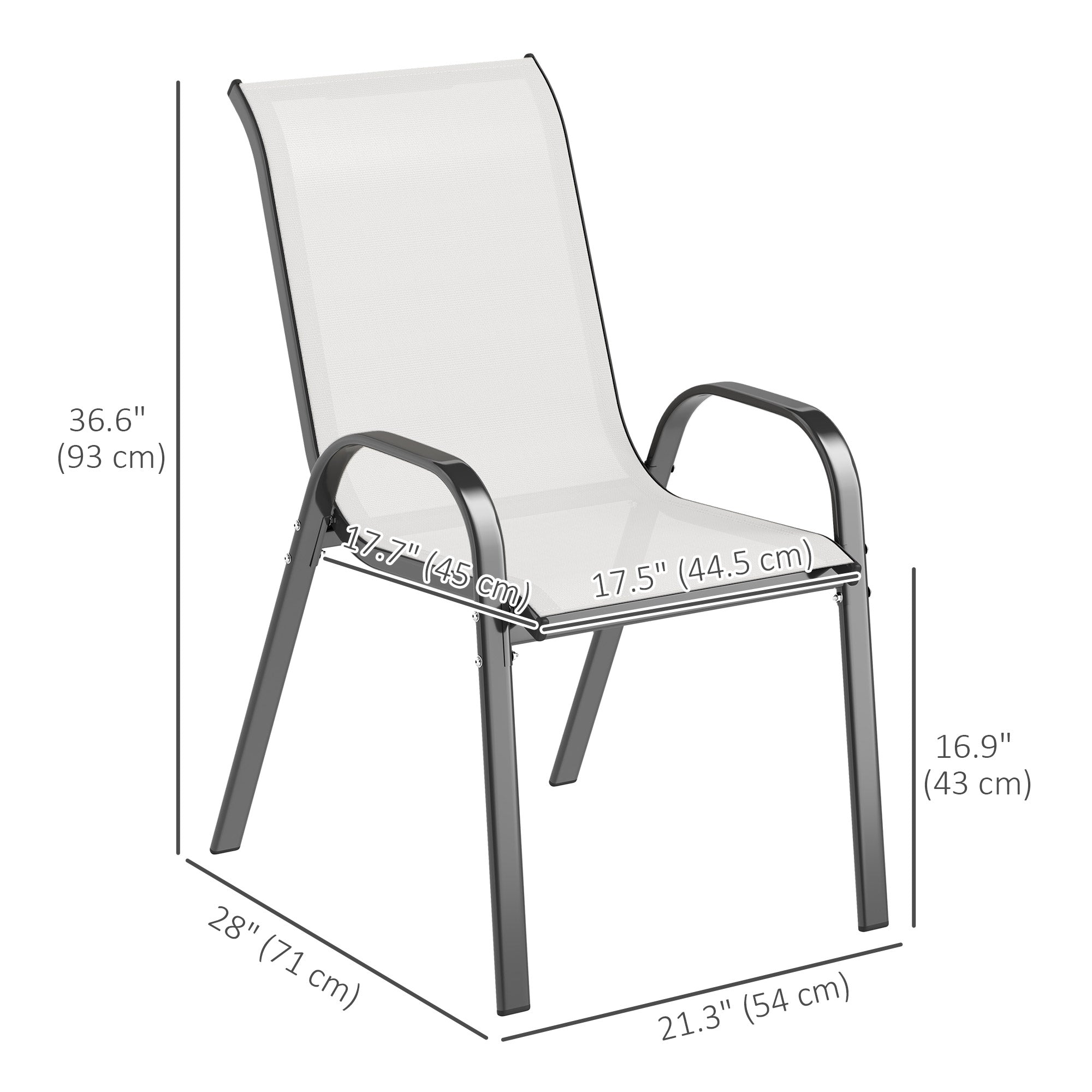 Outsunny Outdoor Dining Chairs Set of 2, Stackable Patio Dining Chairs, High Back Lawn Chairs with Breathable Mesh Seat, Metal Frame for Garden Backyard Porch, Light Grey