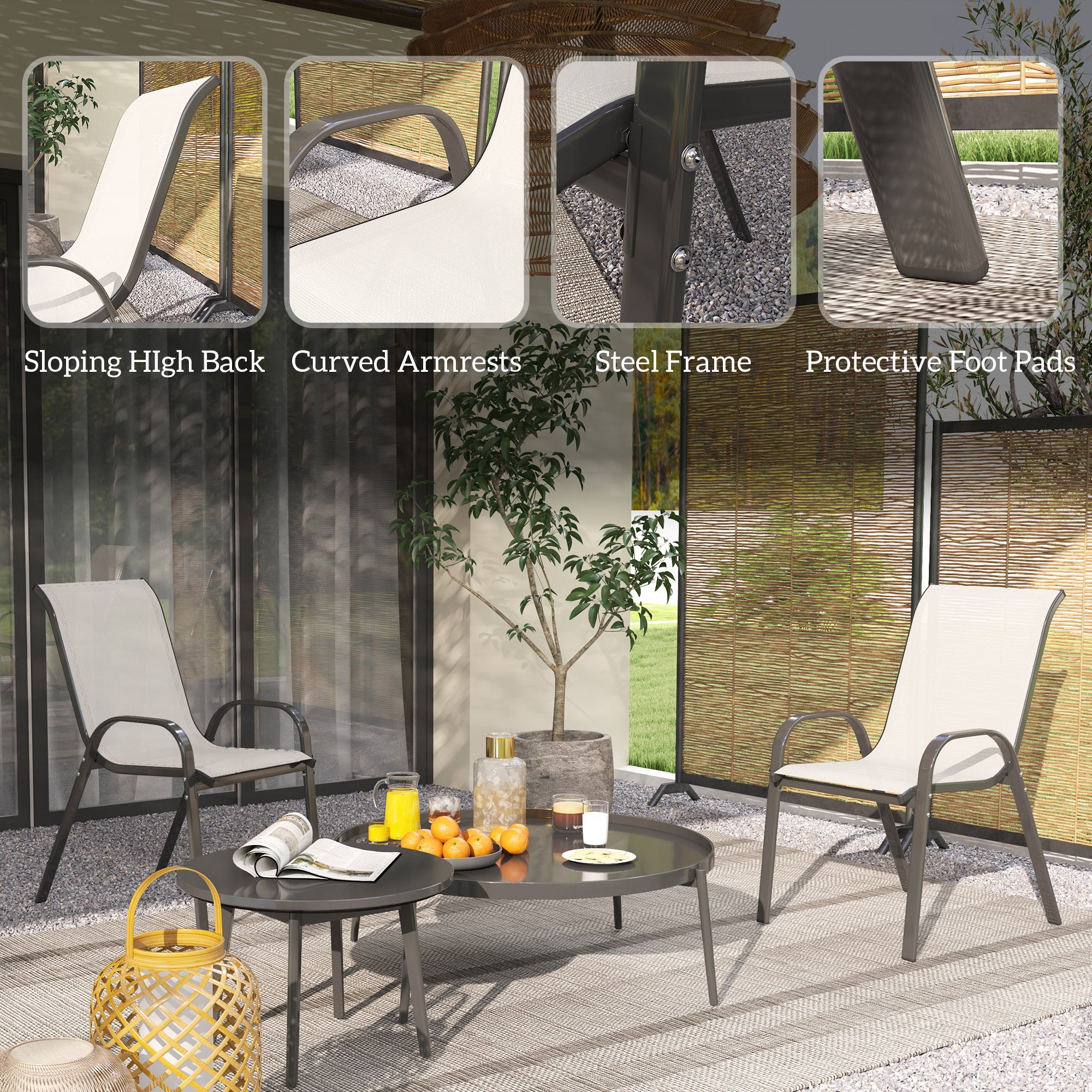 Outsunny Outdoor Dining Chairs Set of 2, Stackable Patio Dining Chairs, High Back Lawn Chairs with Breathable Mesh Seat, Metal Frame for Garden Backyard Porch, Light Grey