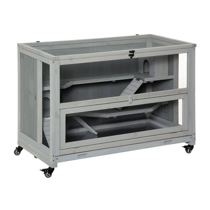 PawHut Extra Large Wooden Hamster Cage and Habitat Playground with 3 Ladders and 2 Huts, Syrian & Dwarf Hamster Small Animal Cage, Wheels, Pull-out Tray, Light Grey