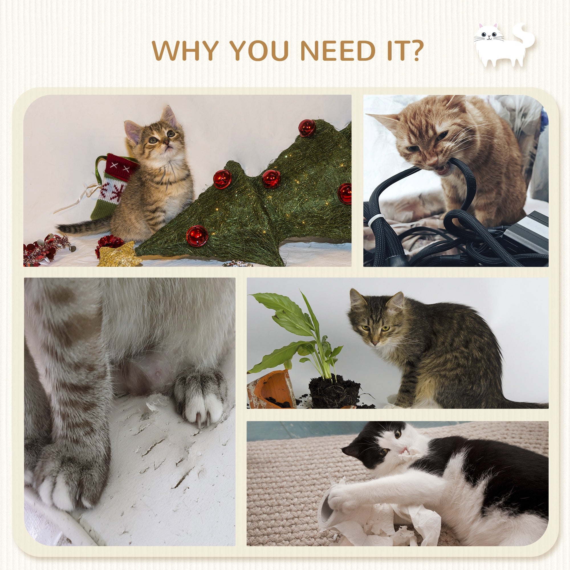 PawHut Cat Wall Shelves, 4PCs Cat Shelves with Hammock, Scratching Post, Ladder, Steps, Platforms, Toy Balls, for Indoor Use, Grey