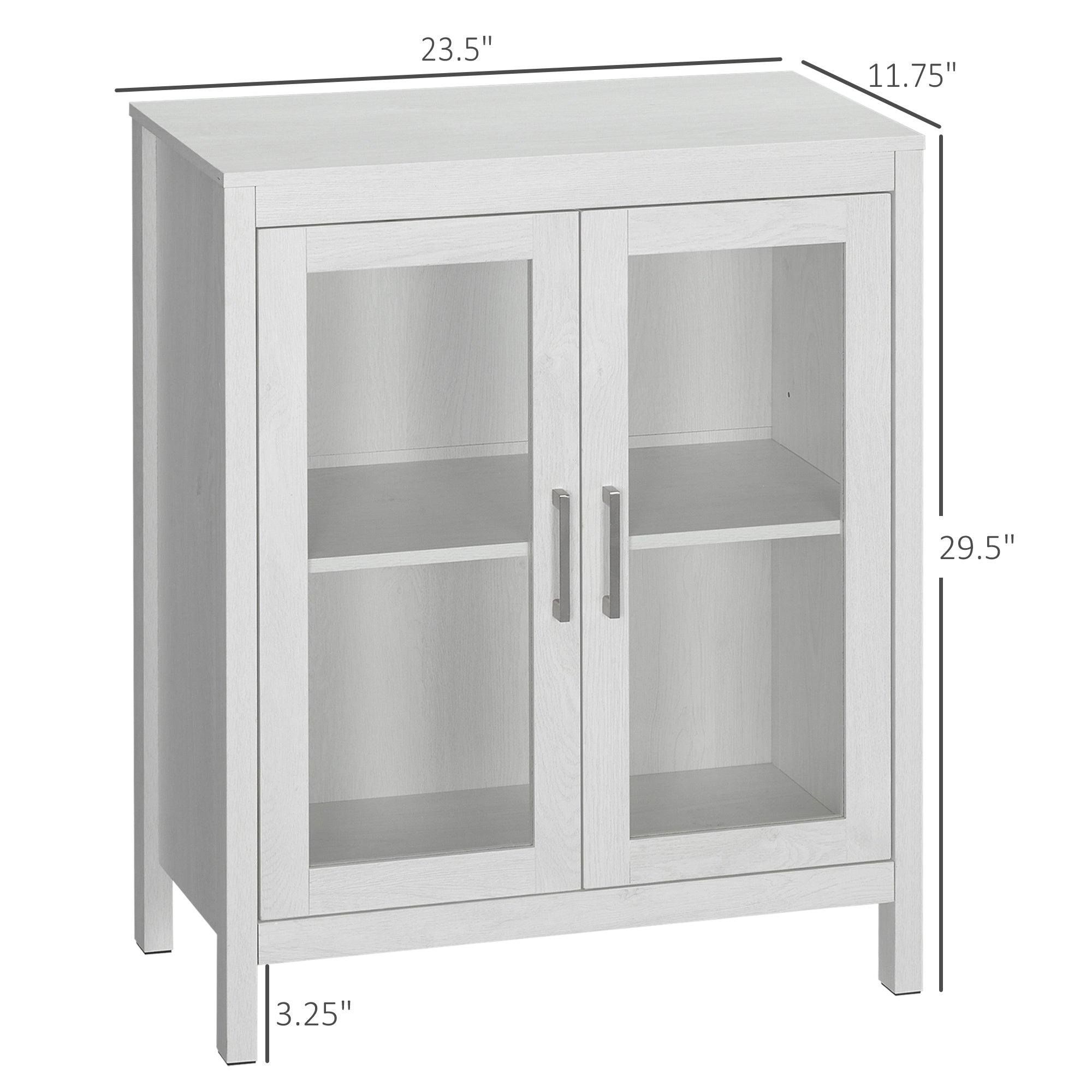 kleankin Modern Bathroom Storage Cabinet, Free Standing Bathroom Cabinet with Double Glass Doors and Adjustable Shelf, White