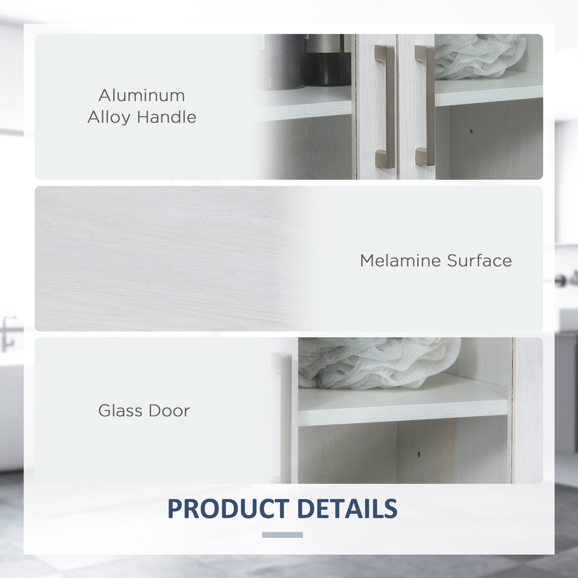 kleankin Modern Bathroom Storage Cabinet, Free Standing Bathroom Cabinet with Double Glass Doors and Adjustable Shelf, White