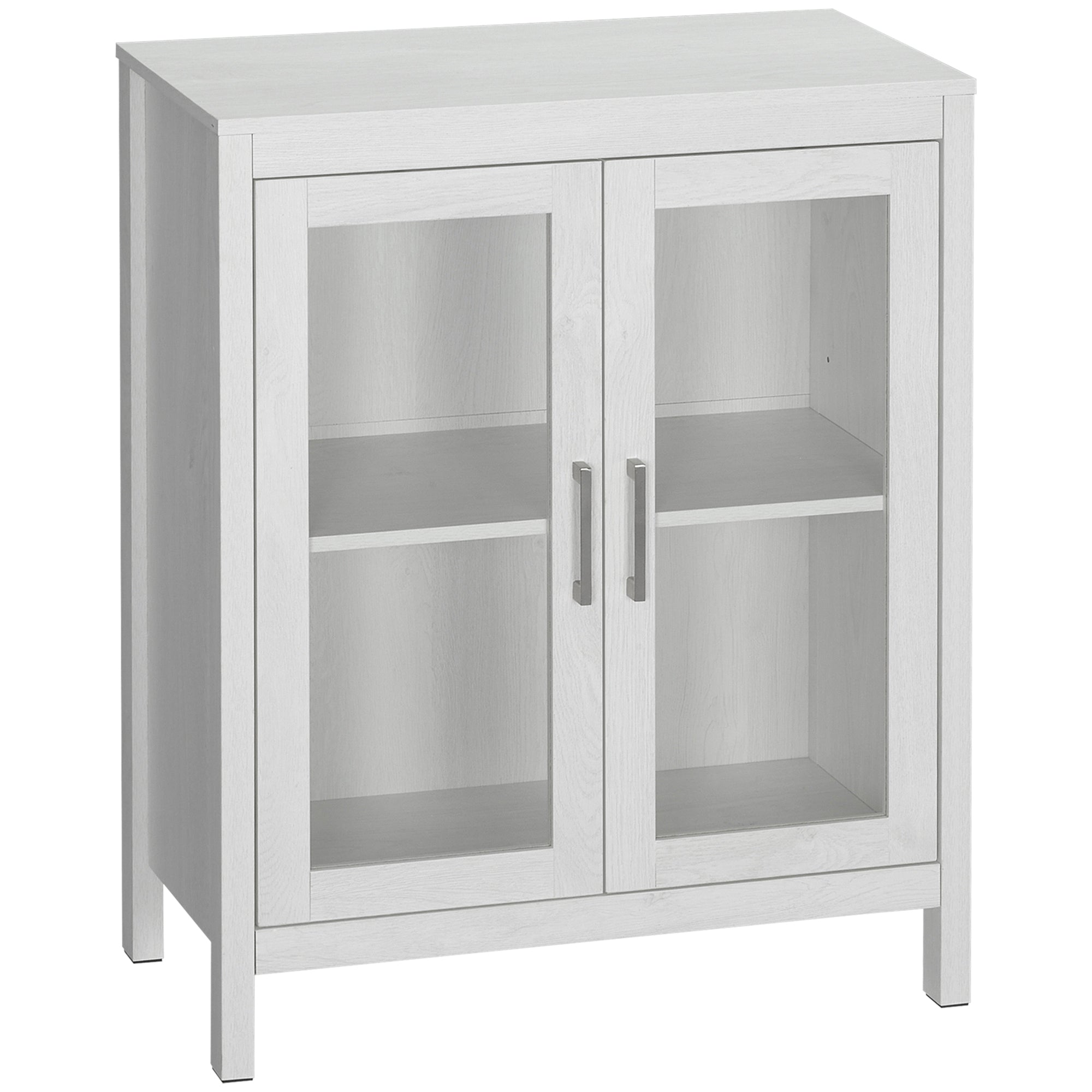 kleankin Modern Bathroom Storage Cabinet, Free Standing Bathroom Cabinet with Double Glass Doors and Adjustable Shelf, White