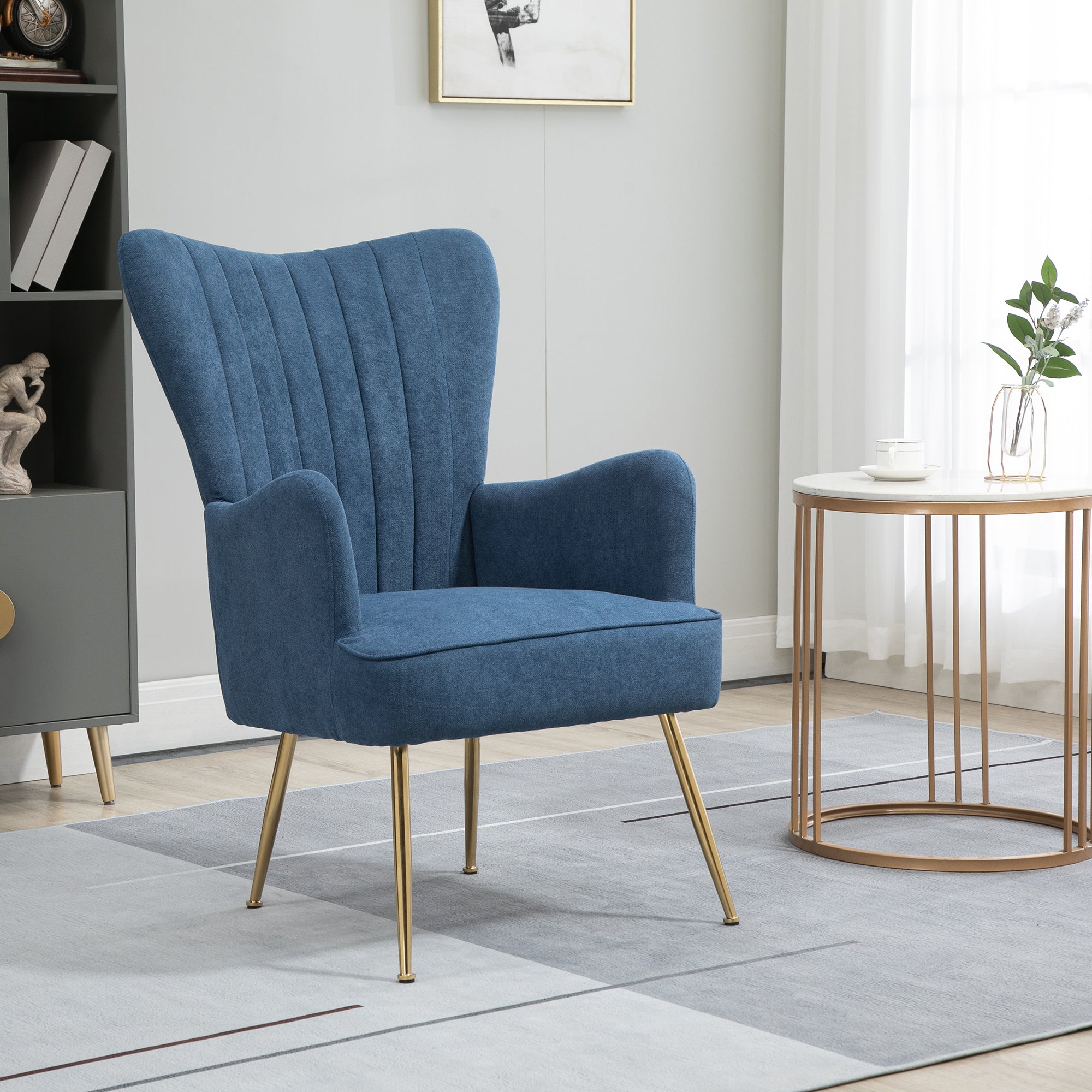 HOMCOM Velvet Accent Chairs, Modern Living Room Chair, Tall Back Leisures Chair with Steel Legs for Bedroom, Dinning Room, Waiting Room, Blue