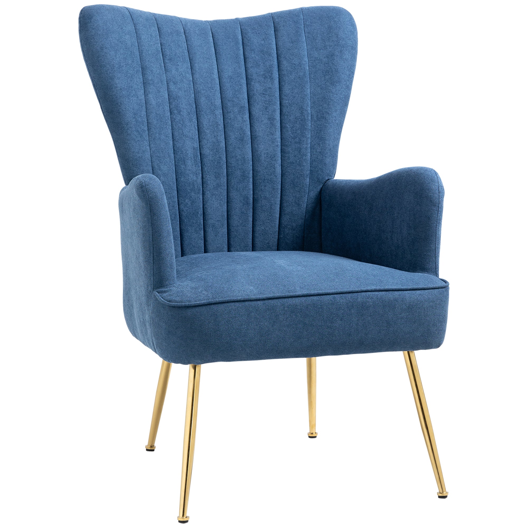 HOMCOM Velvet Accent Chairs, Modern Living Room Chair, Tall Back Leisures Chair with Steel Legs for Bedroom, Dinning Room, Waiting Room, Blue
