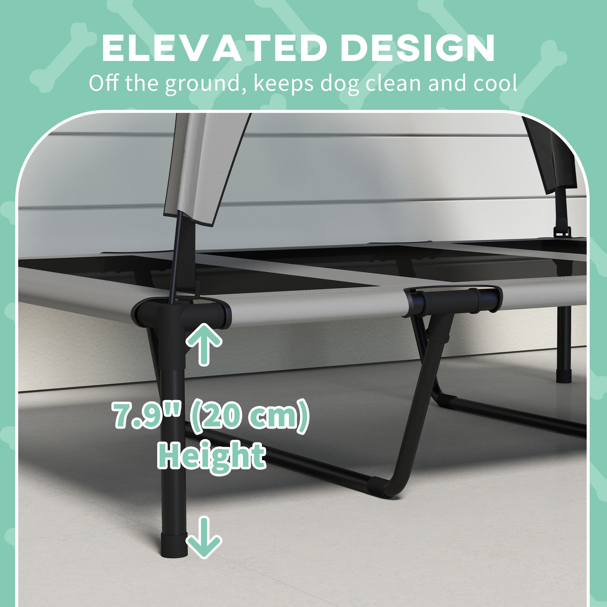 PawHut Elevated Dog Bed with Canopy, Cooling Dog Cot Bed for Camping, Portable Raised Pet Cot with Washable Breathable Mesh, for Indoor Outdoor, Large Dogs, 42" x 30" x 37", Grey