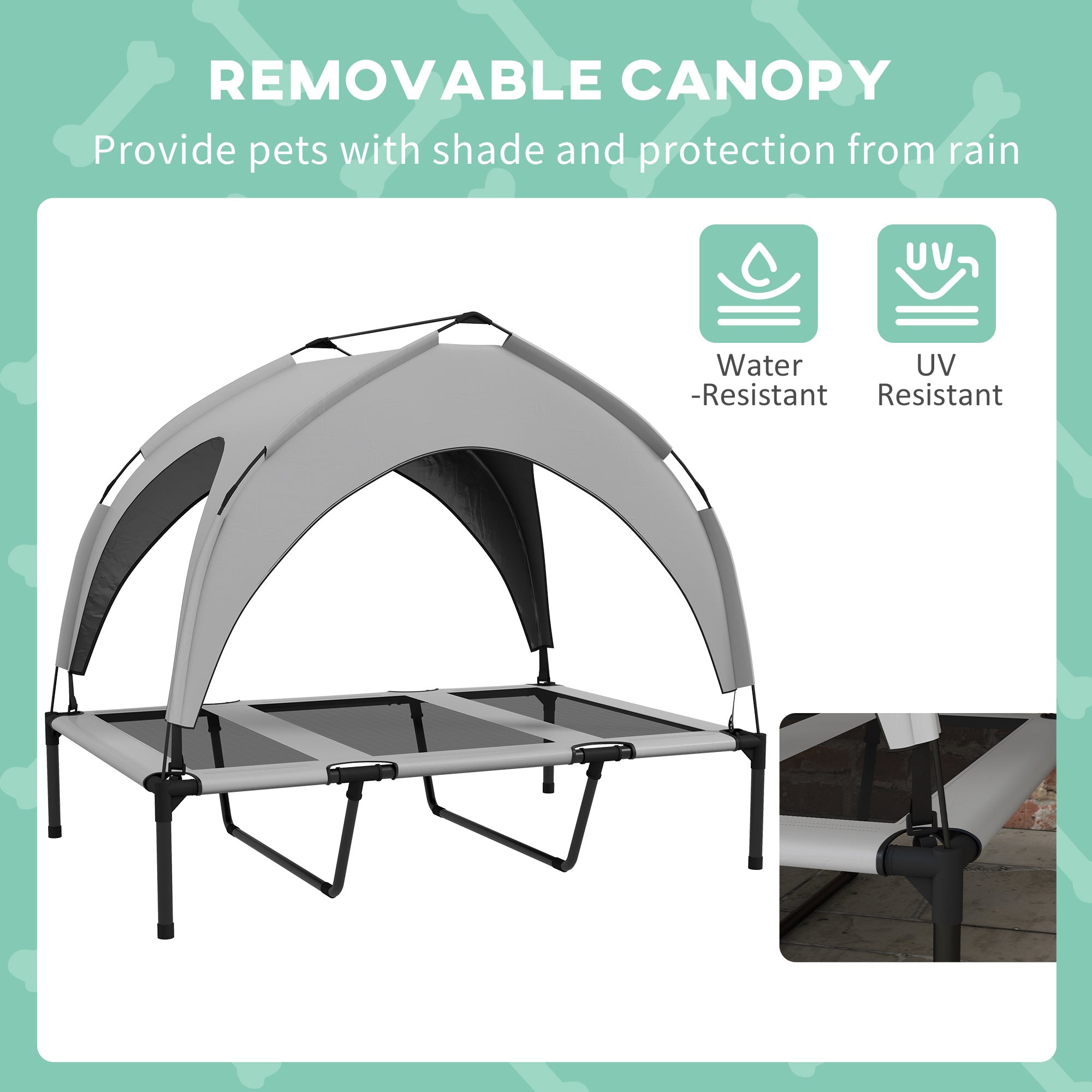 PawHut Elevated Dog Bed with Canopy, Cooling Dog Cot Bed for Camping, Portable Raised Pet Cot with Washable Breathable Mesh, for Indoor Outdoor, Large Dogs, 42