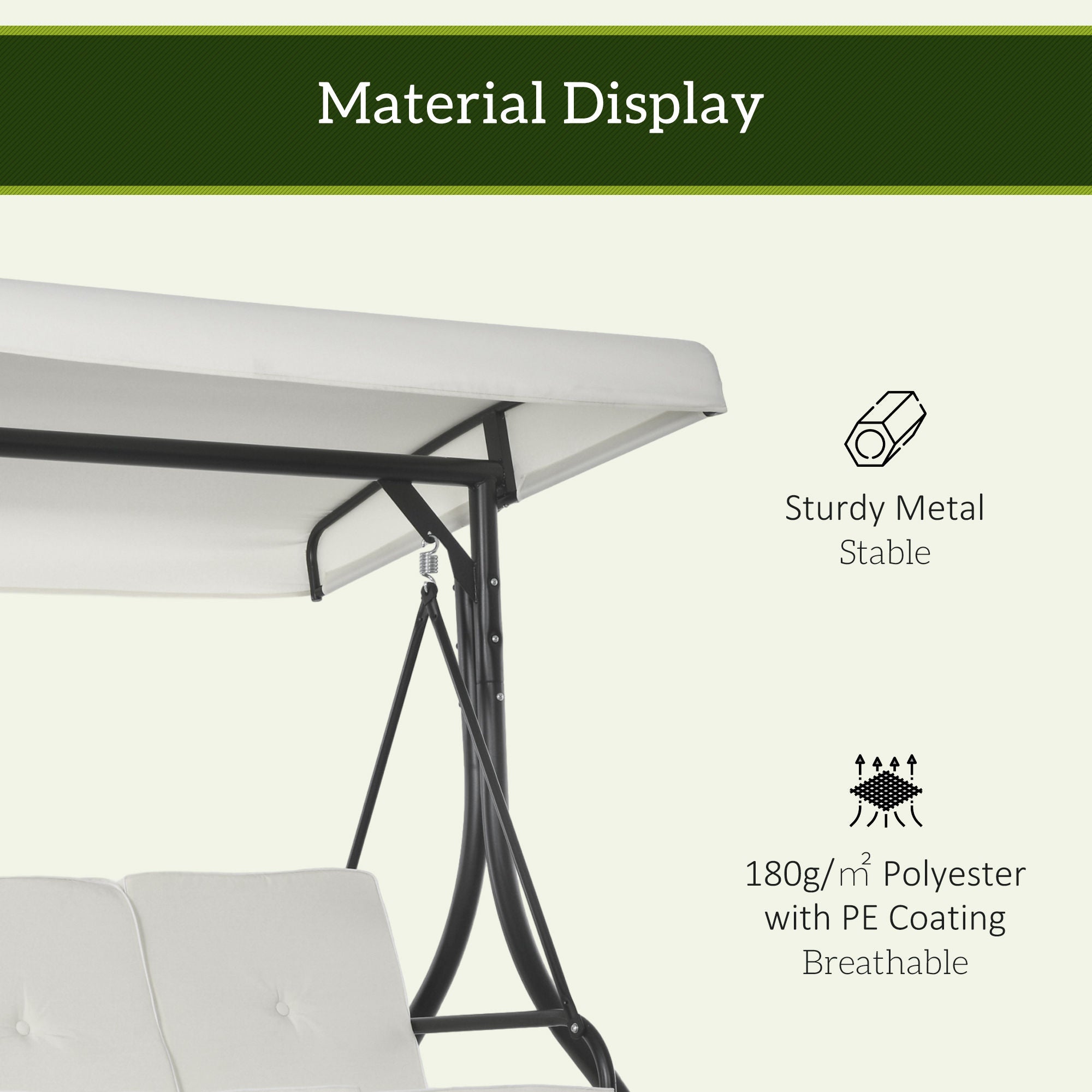 Outsunny 3 Seater Patio Swing Chair Convertible Cushioned Porch Swing Bed Outdoor Swing with Canopy Cream White