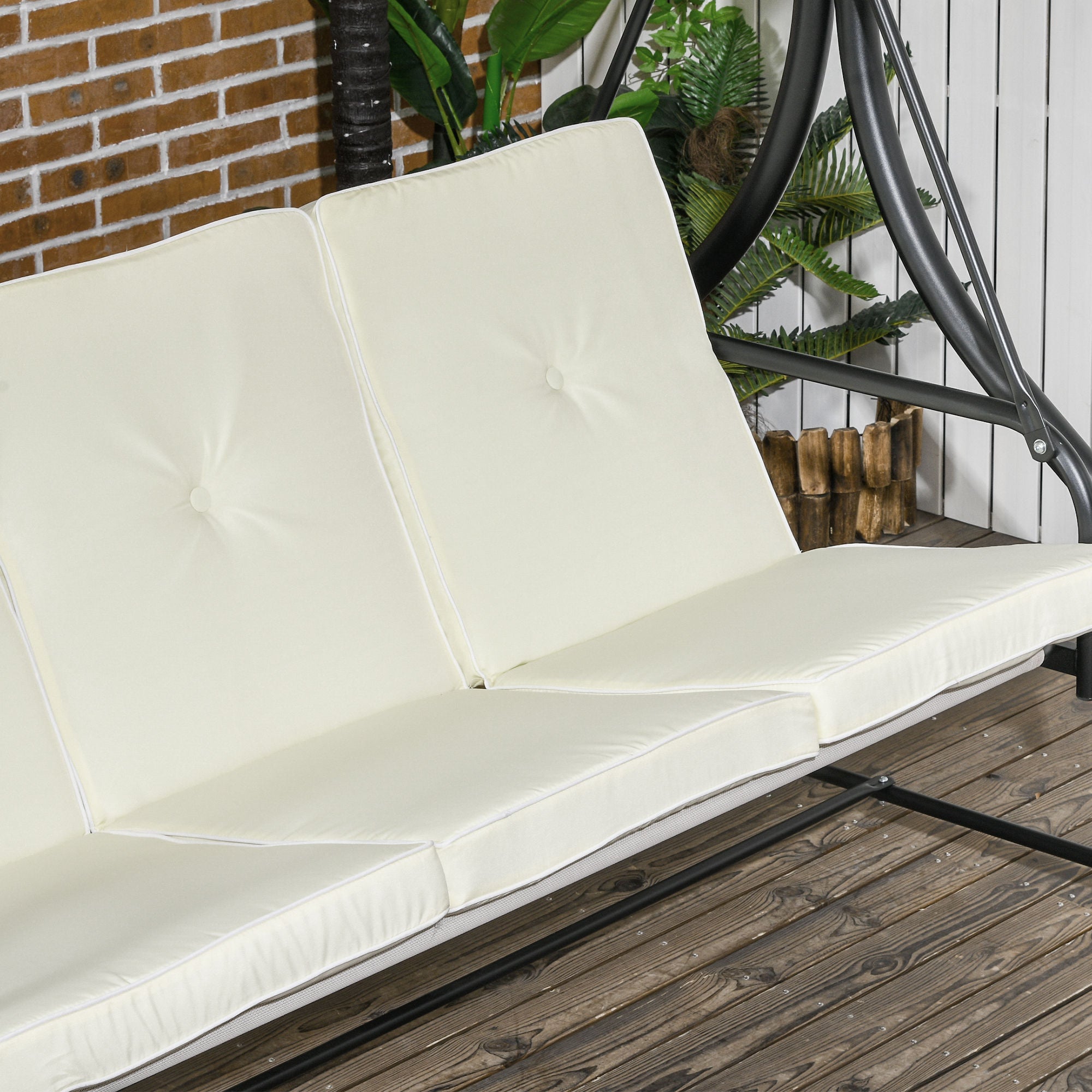 Outsunny 3 Seater Patio Swing Chair Convertible Cushioned Porch Swing Bed Outdoor Swing with Canopy Cream White
