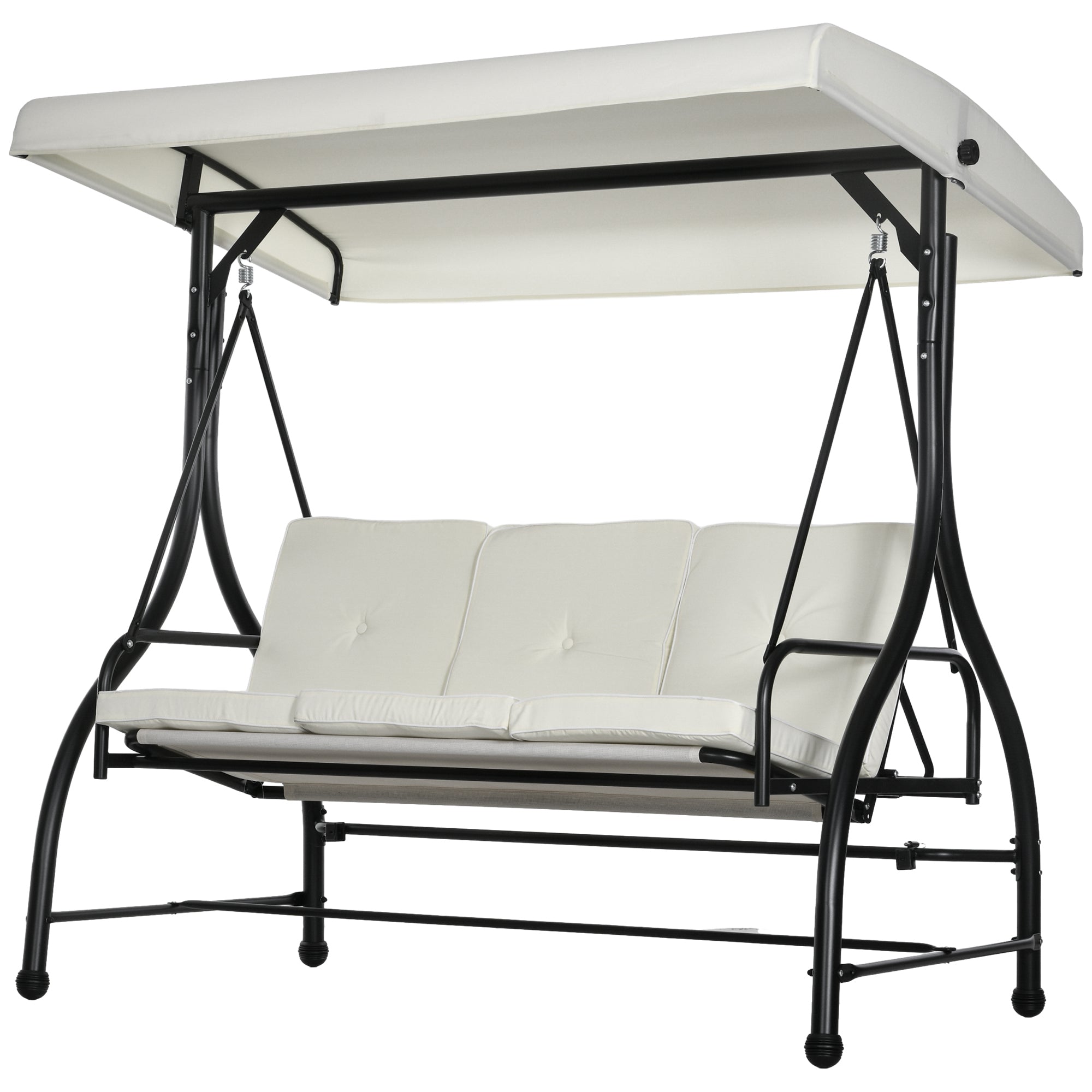 Outsunny 3 Seater Patio Swing Chair Convertible Cushioned Porch Swing Bed Outdoor Swing with Canopy Cream White