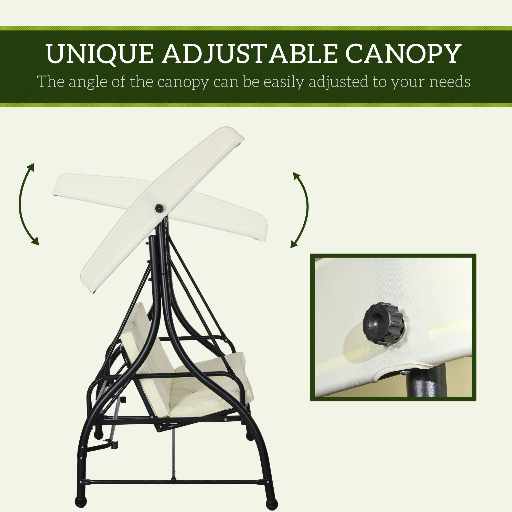 Outsunny 3 Seater Patio Swing Chair Convertible Cushioned Porch Swing Bed Outdoor Swing with Canopy Cream White