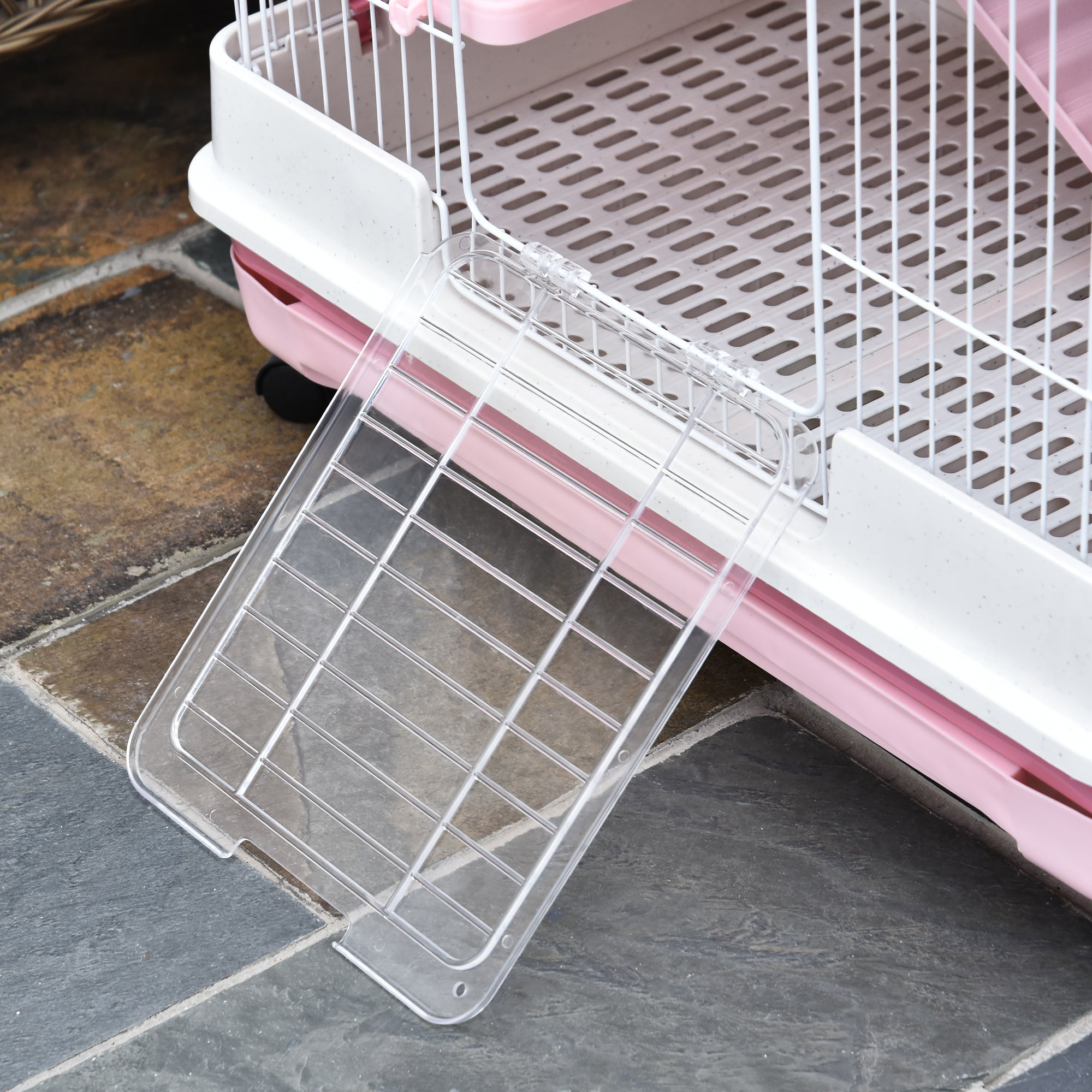 PawHut 4-Level Small Animal Cage, Indoor Bunny House, for Ferrets, Chinchillas w/ Wheels, Slide-Out Tray, Pink, 81 x 52.5 x 114 cm