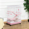 PawHut 45"H 4-Level Small Animal Cage Rabbit Hutch with Universal Lockable Wheels, Slide-Out Tray for Bunny, Chinchillas, Ferret, Pink