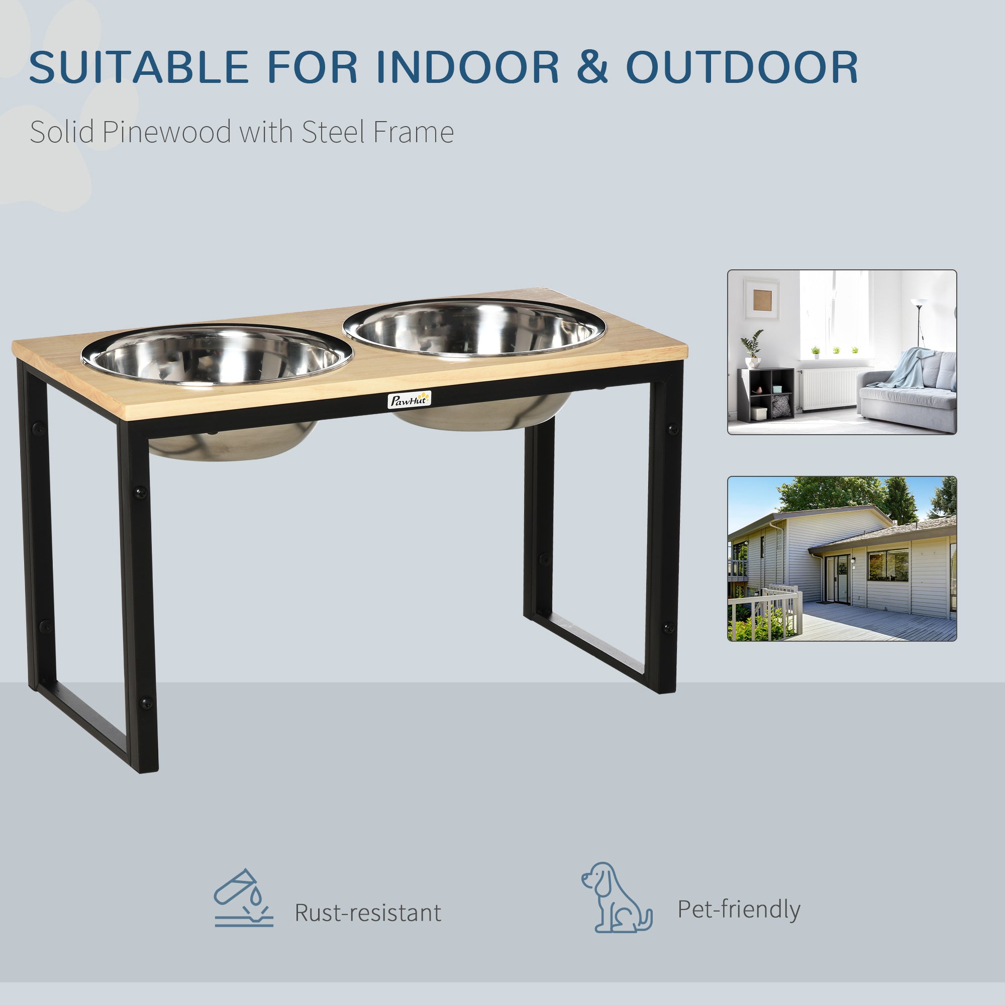 PawHut Elevated Dog Bowls with Stand, Raised Dog Feeder for Large Sized Dogs, Natural