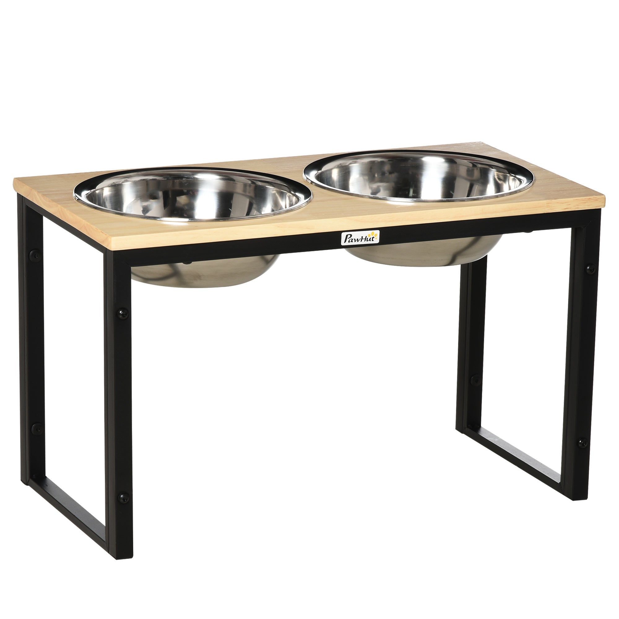 PawHut Elevated Dog Bowls with Stand, Raised Dog Feeder for Large Sized Dogs, Natural