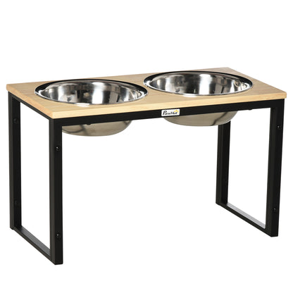 PawHut Elevated Dog Bowls with Stand, Raised Dog Feeder for Large Sized Dogs, Natural