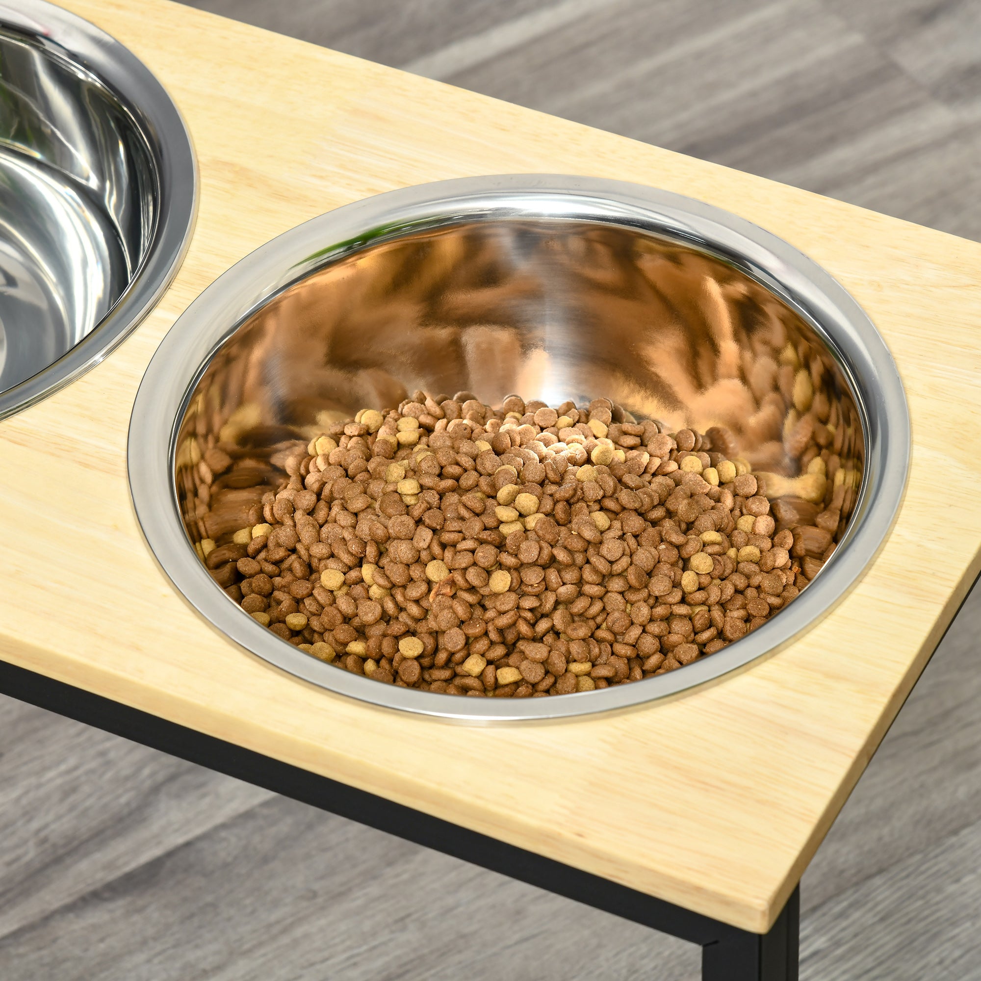 PawHut Elevated Dog Bowls with Stand, Raised Dog Feeder for Large Sized Dogs, Natural