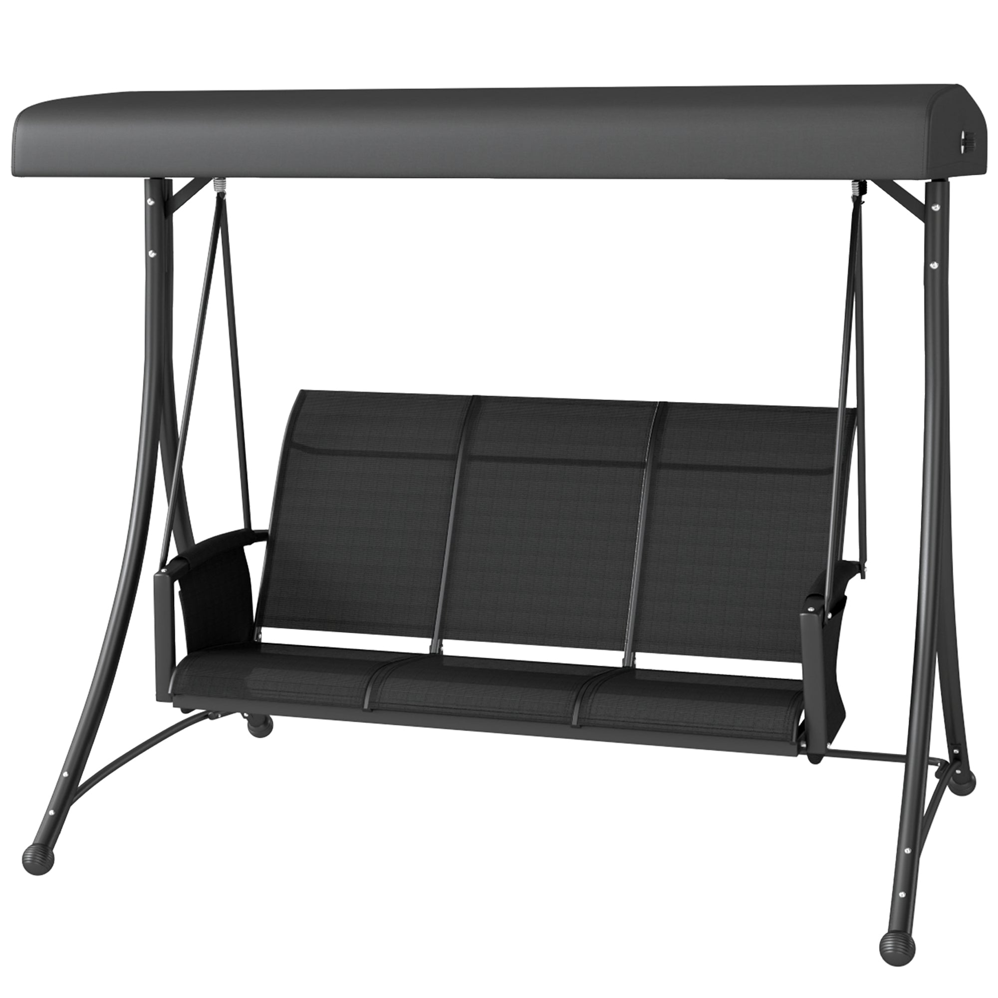 Outsunny 3 Person Porch Swing, Outdoor Swing Chair with High Back Design, Side Pouches and Adjustable Canopy, Black