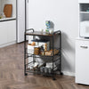 HOMCOM Rolling Kitchen Cart, 3-Tier Utility Storage Cart with 2 Basket Drawers & Side Hooks, Lockable Casters for Dining Room