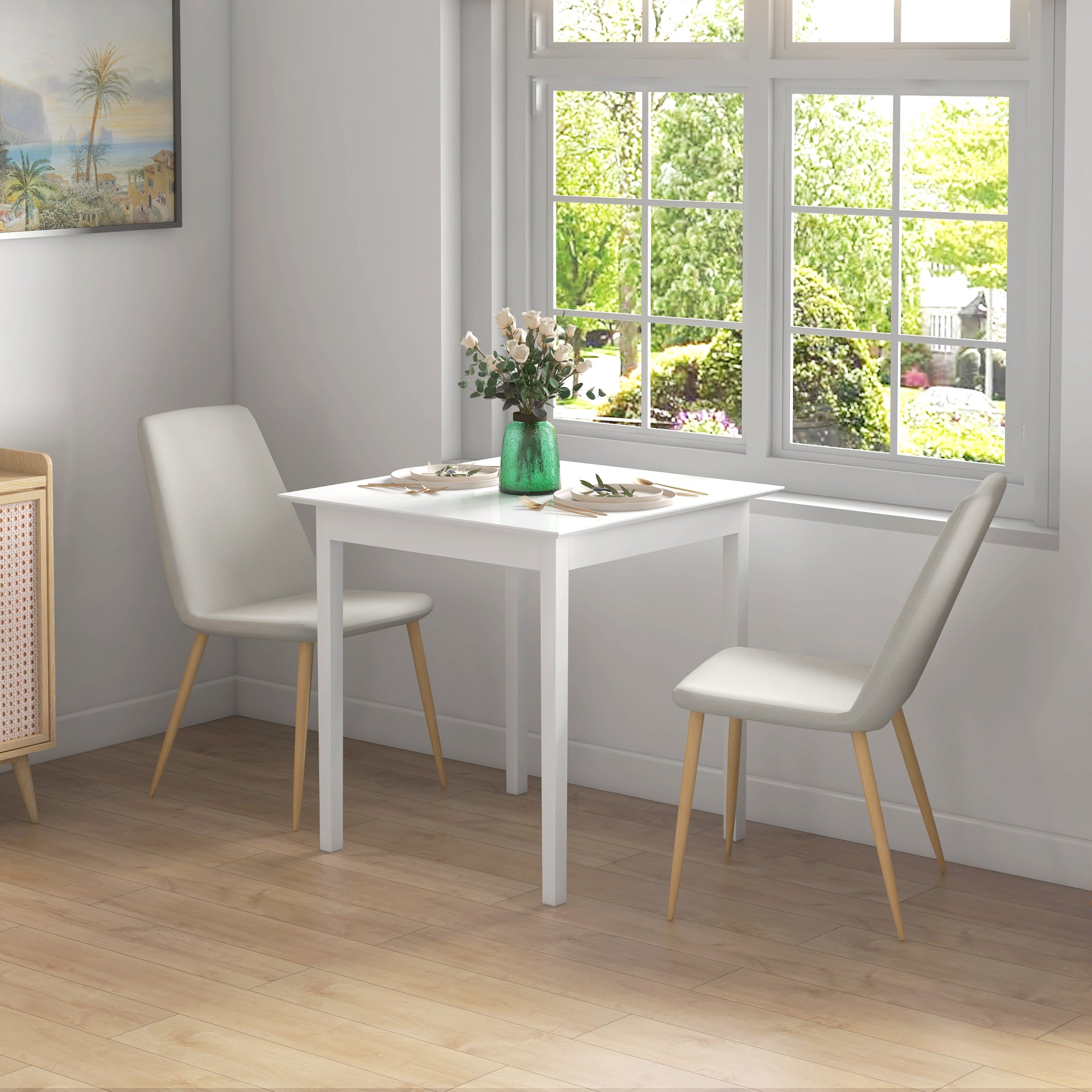 HOMCOM 30" Solid Wood Dining Table for 2, Farmhouse Dinner Table, Kitchen Table for Small Place, White