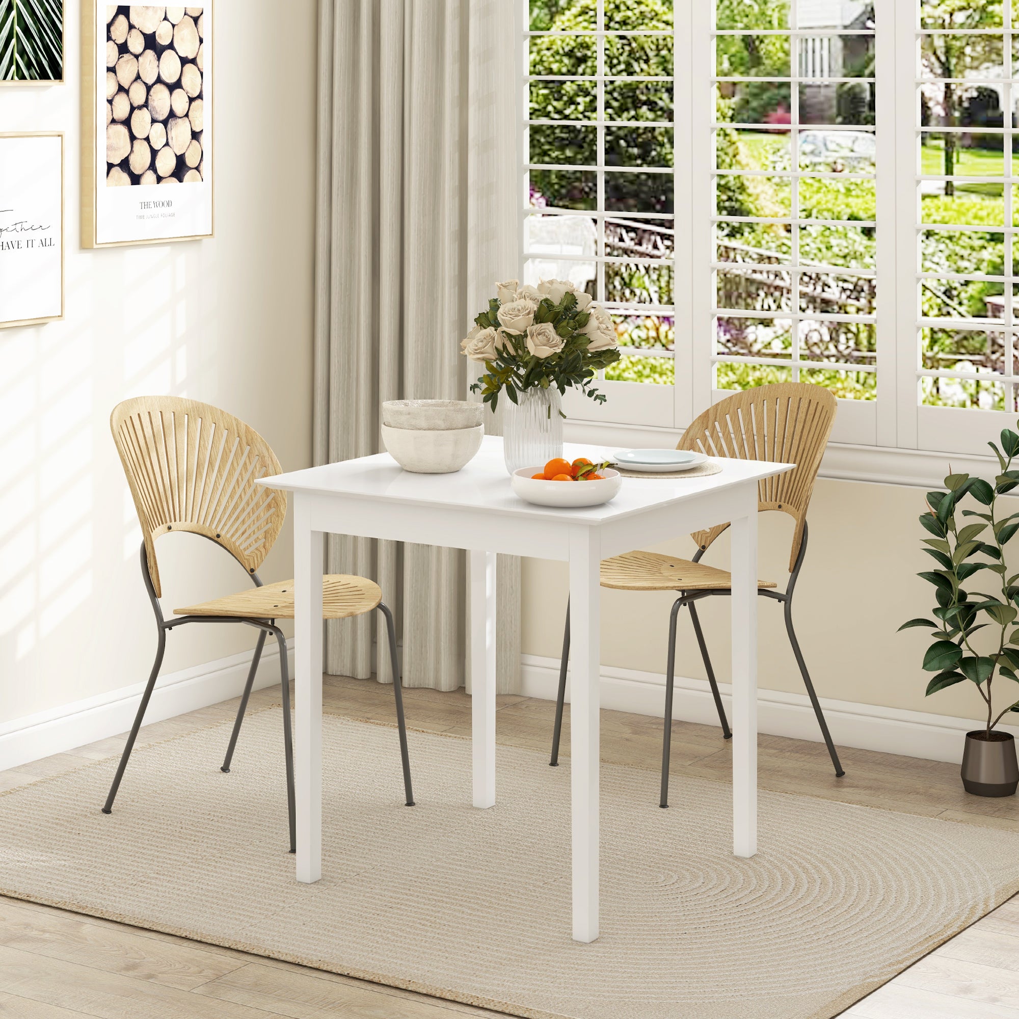 HOMCOM 30" Solid Wood Dining Table for 2, Farmhouse Dinner Table, Kitchen Table for Small Place, White