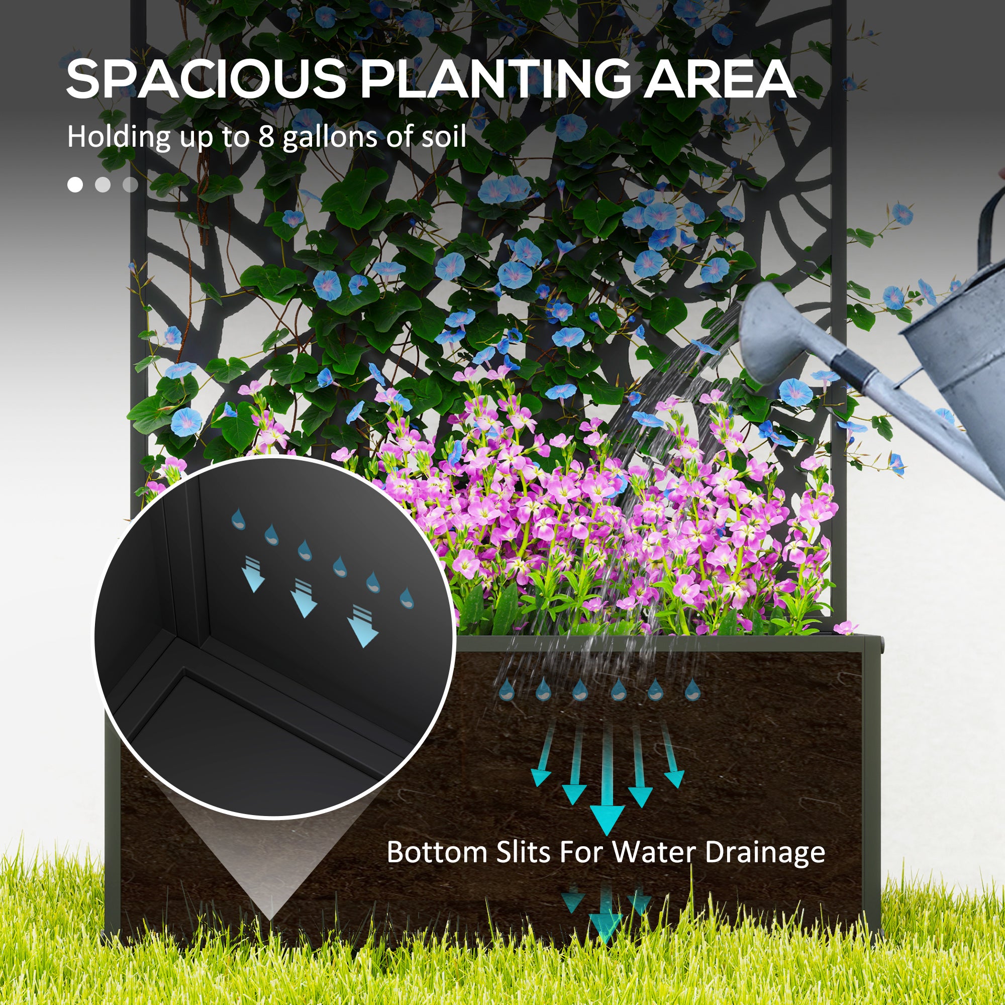 Outsunny Metal Raised Garden Bed with Trellis, Freestanding or Wall Mounted Garden Planter, Outdoor Planter Box with Privacy Panel for Garden, Patio, Balcony