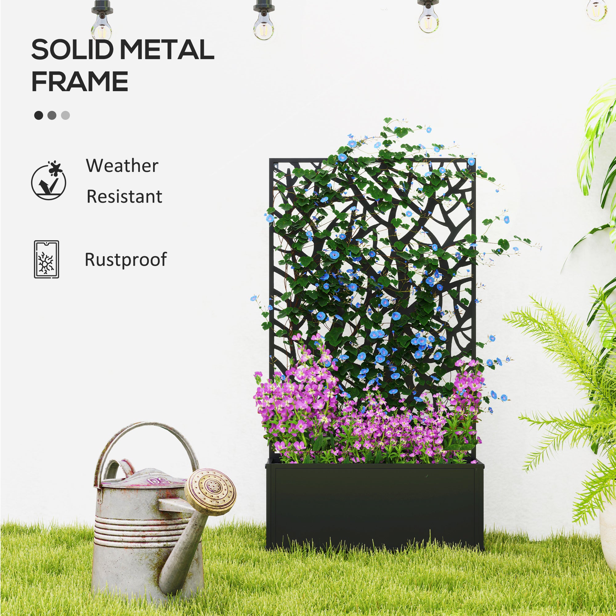 Outsunny Metal Raised Garden Bed with Trellis, Freestanding or Wall Mounted Garden Planter, Outdoor Planter Box with Privacy Panel for Garden, Patio, Balcony