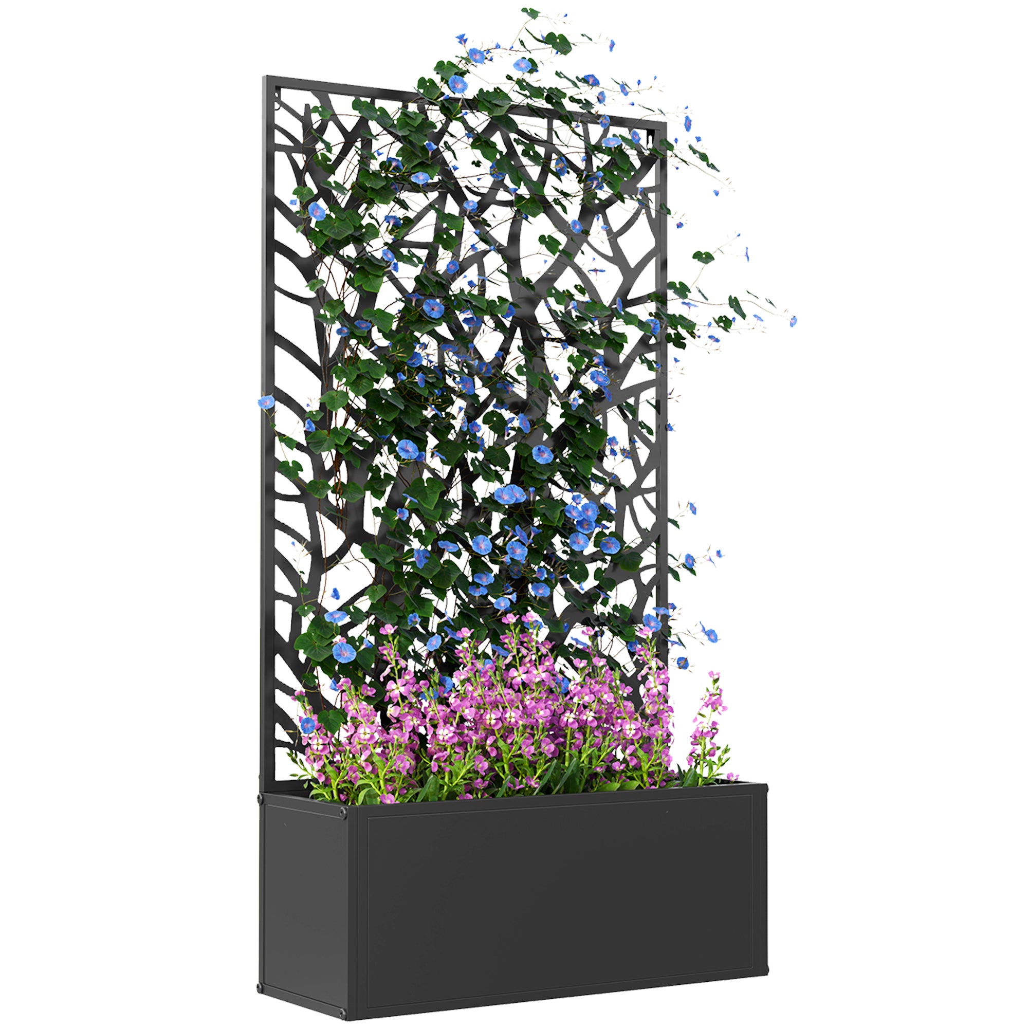 Outsunny Metal Raised Garden Bed with Trellis, Freestanding or Wall Mounted Garden Planter, Outdoor Planter Box with Privacy Panel for Garden, Patio, Balcony