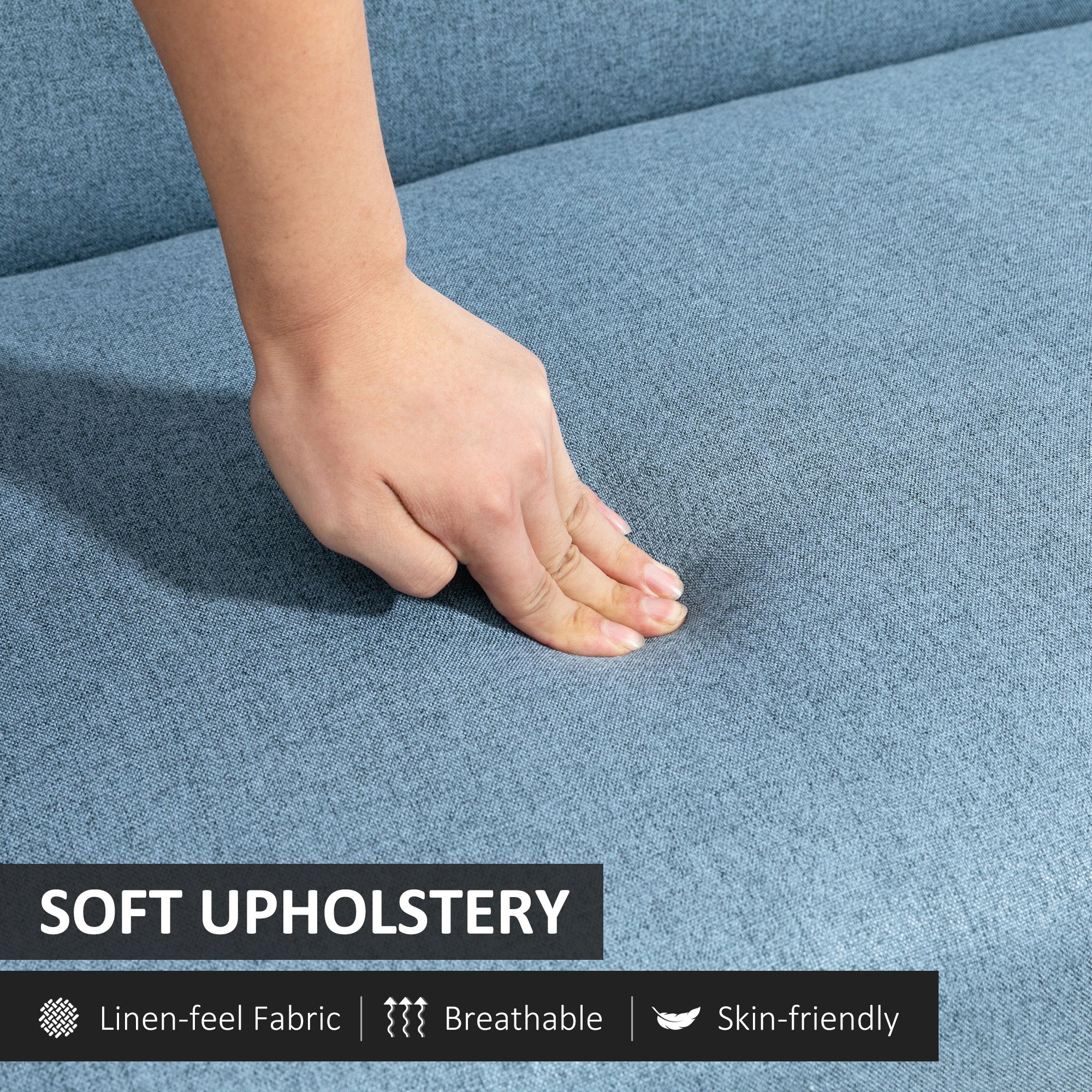 HOMCOM 48" Loveseat Sofa for Bedroom, Modern Love Seats Furniture, Upholstered 2 Seater Couch with Rubber Wood Legs for Living Room, Blue