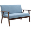 HOMCOM 48" Loveseat Sofa for Bedroom, Modern Love Seats Furniture, Upholstered 2 Seater Couch with Rubber Wood Legs for Living Room, Blue