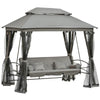 Outsunny 3 Person Outdoor Patio Daybed 3 in 1 Canopy Gazebo Swing Chair Garden Hammock with Mesh Mosquito Net and Sun Shade, Grey