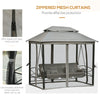 Outsunny 3 Person Outdoor Patio Daybed 3 in 1 Canopy Gazebo Swing Chair Garden Hammock with Mesh Mosquito Net and Sun Shade, Grey