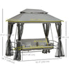 Outsunny 3 Person Outdoor Patio Daybed 3 in 1 Canopy Gazebo Swing Chair Garden Hammock with Mesh Mosquito Net and Sun Shade, Grey