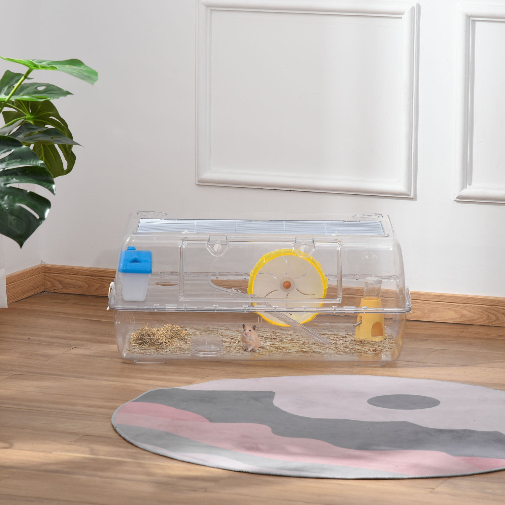 PawHut Hamster Cage, 2 Tier Gerbil Cage with Running Wheel, Water Bottle, Dish