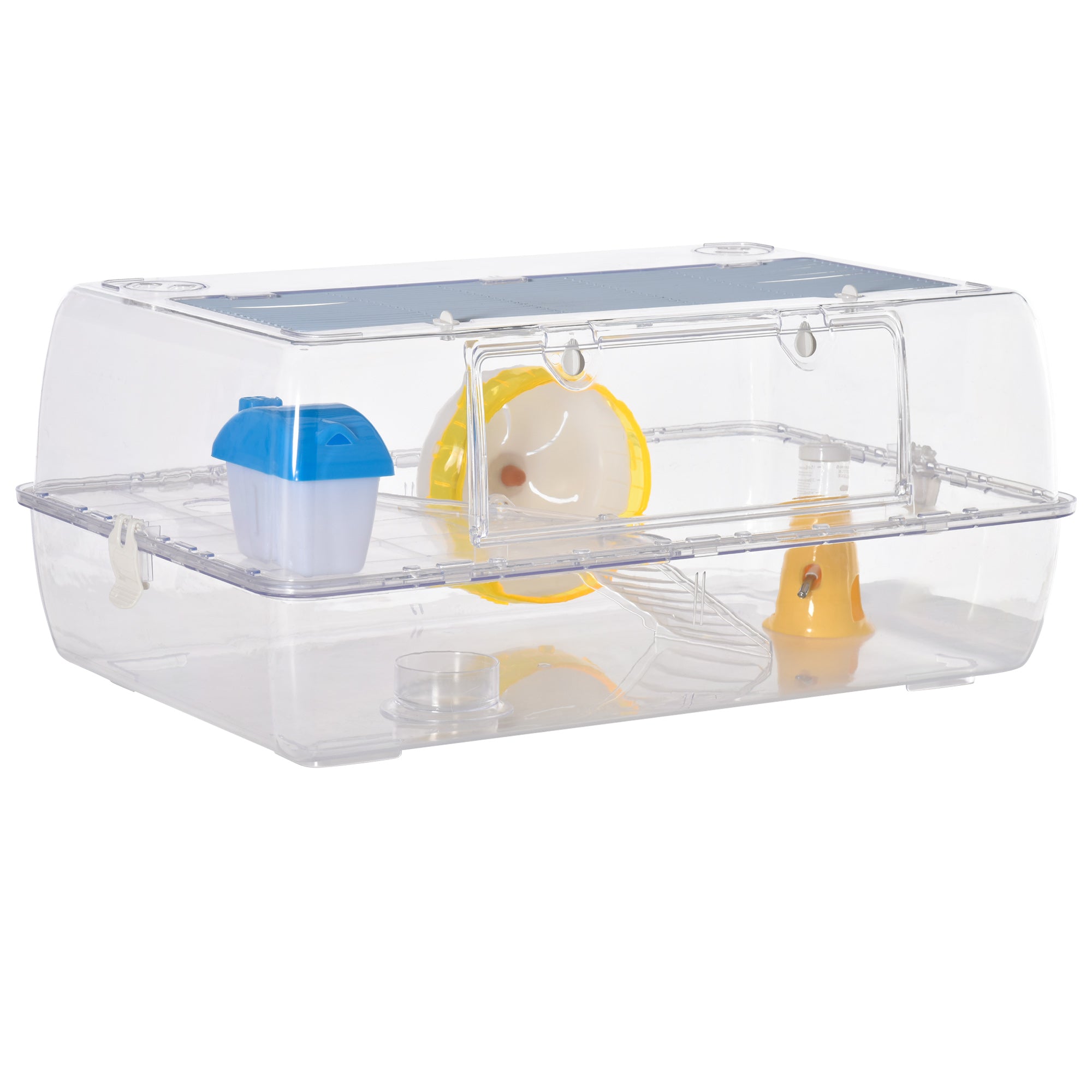 PawHut Hamster Cage, 2 Tier Gerbil Cage with Running Wheel, Water Bottle, Dish
