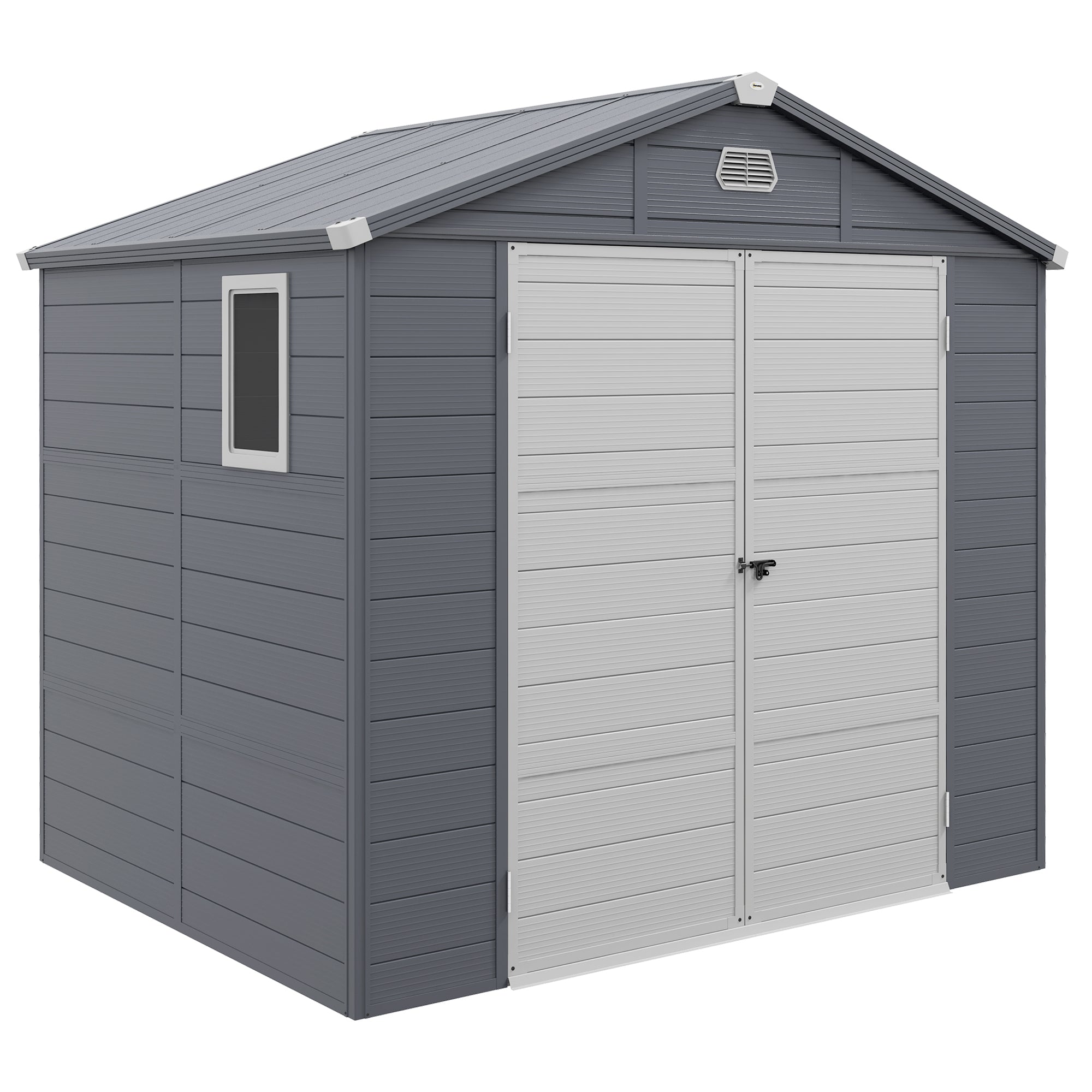 Outsunny 8' x 6' Garden Storage Shed, Outdoor Storage Patio Shed with Aluminum Frame, Galvanized Foundation Kit, Latched Door, Air Vents, Window for Backyard, Lawn, Light Grey