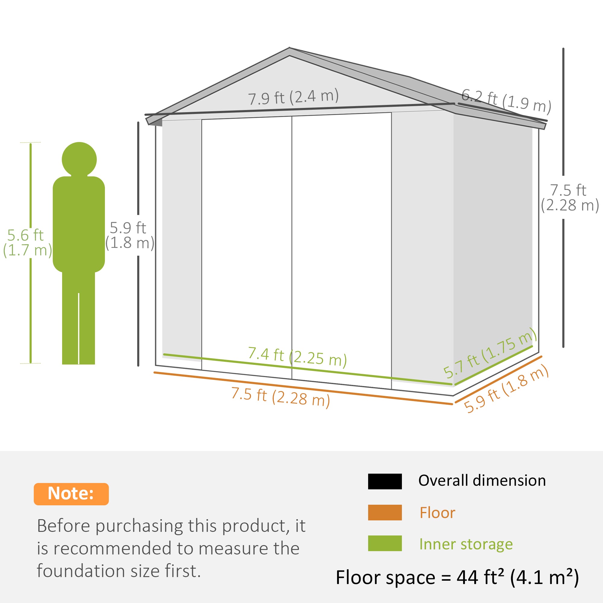 Outsunny 8' x 6' Garden Storage Shed, Outdoor Storage Patio Shed with Aluminum Frame, Galvanized Foundation Kit, Latched Door, Air Vents, Window for Backyard, Lawn, Light Grey