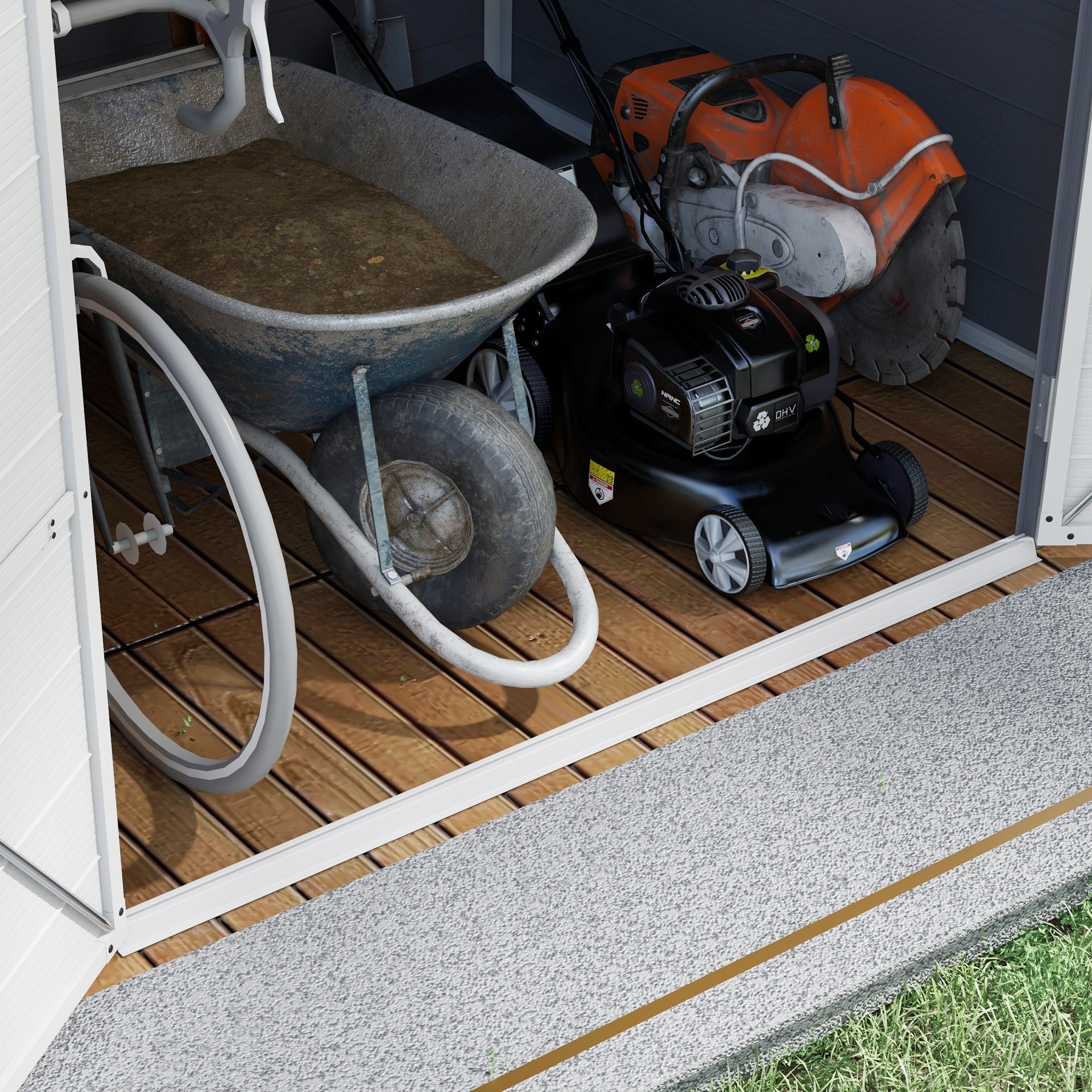 Outsunny 8' x 6' Garden Storage Shed, Outdoor Storage Patio Shed with Aluminum Frame, Galvanized Foundation Kit, Latched Door, Air Vents, Window for Backyard, Lawn, Light Grey