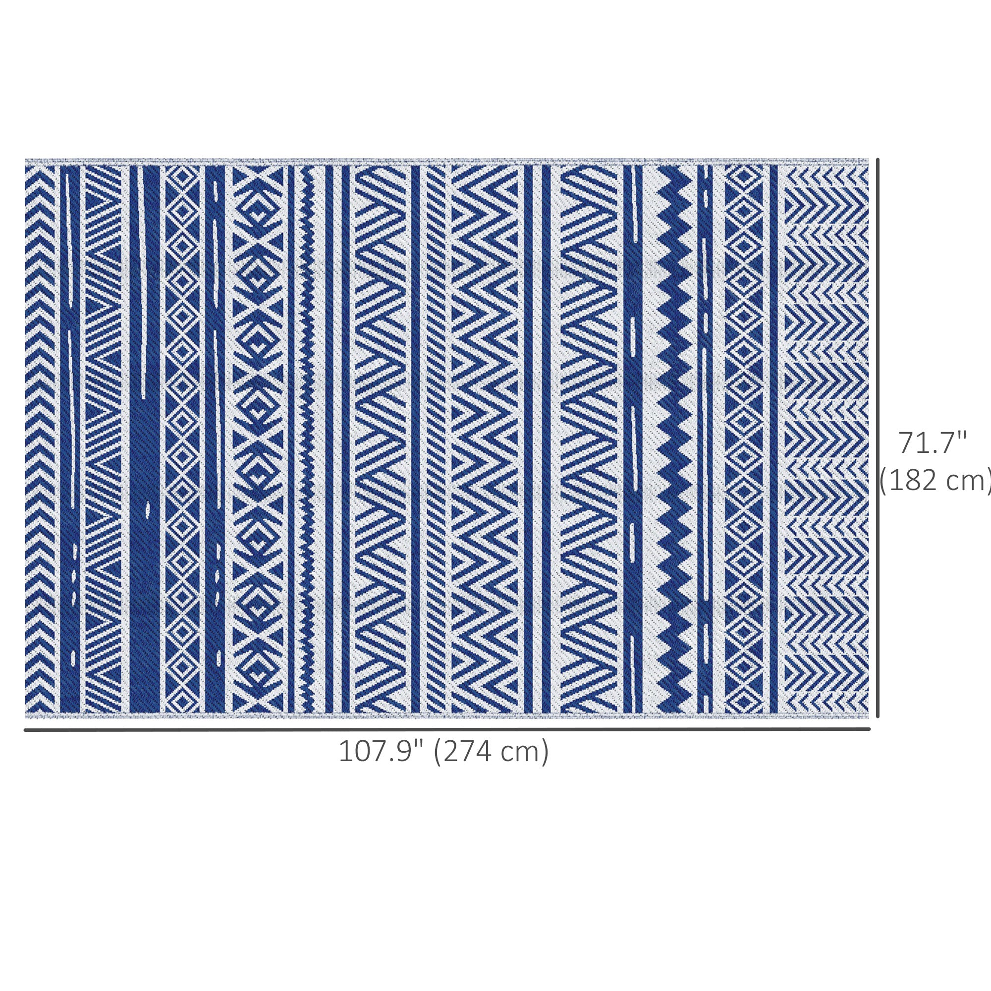 Outsunny Reversible Outdoor RV Rug, 6' x 9' Patio Floor Mat, Outdoor Carpet for Backyard, Deck, Picnic, Beach, Camping, Dark Blue and White