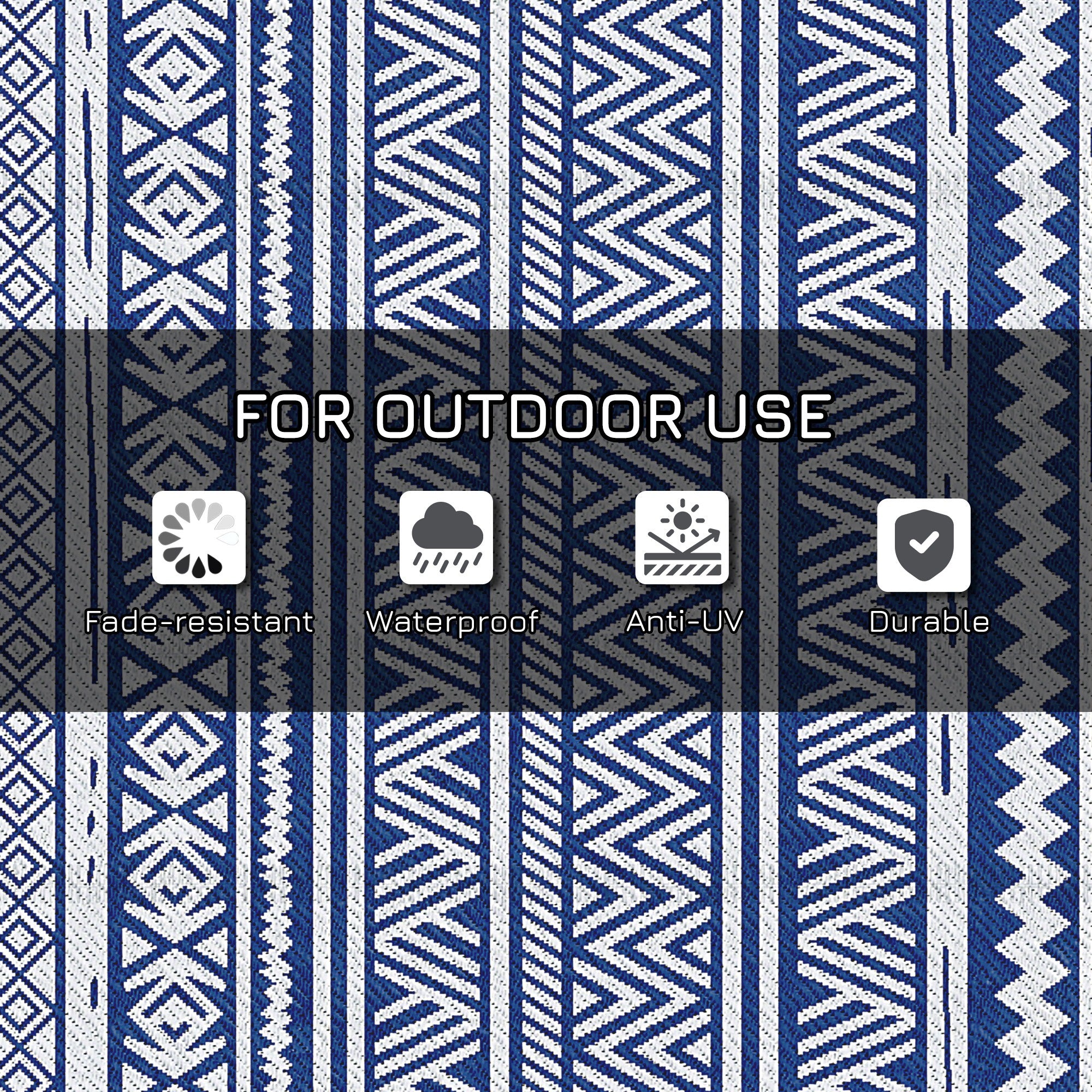 Outsunny Reversible Outdoor RV Rug, 6' x 9' Patio Floor Mat, Outdoor Carpet for Backyard, Deck, Picnic, Beach, Camping, Dark Blue and White