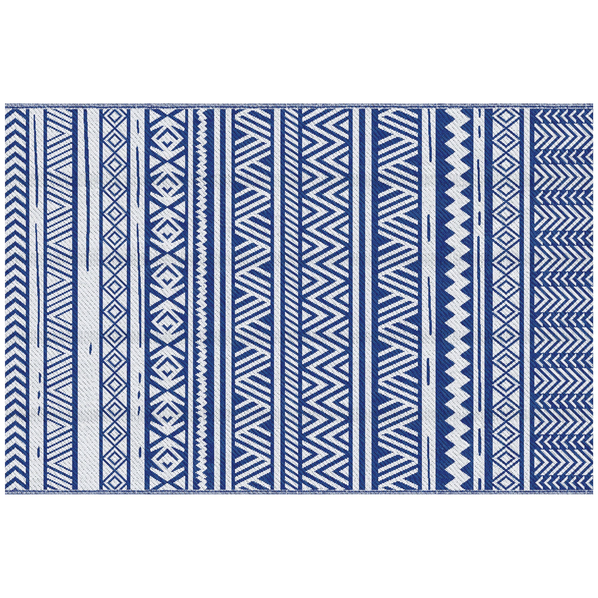 Outsunny Reversible Outdoor RV Rug, 6' x 9' Patio Floor Mat, Outdoor Carpet for Backyard, Deck, Picnic, Beach, Camping, Dark Blue and White