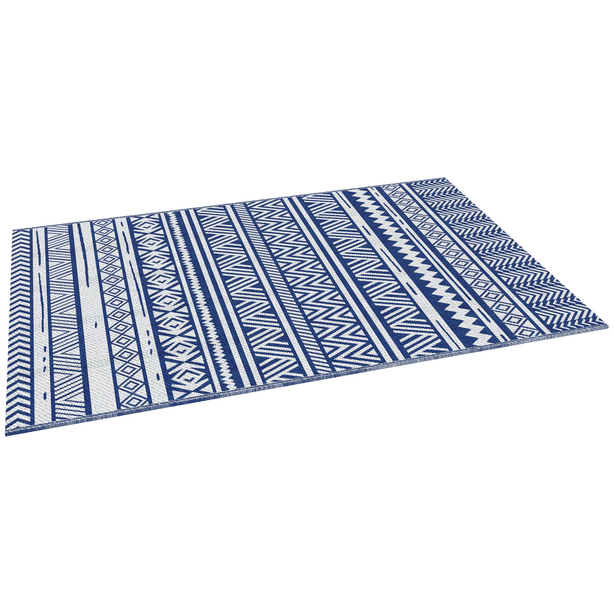 Outsunny Reversible Outdoor RV Rug, 6' x 9' Patio Floor Mat, Outdoor Carpet for Backyard, Deck, Picnic, Beach, Camping, Dark Blue and White