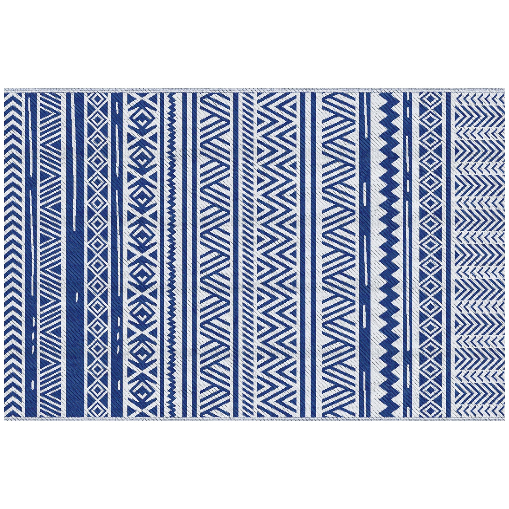 Outsunny Reversible Outdoor RV Rug, 6' x 9' Patio Floor Mat, Outdoor Carpet for Backyard, Deck, Picnic, Beach, Camping, Dark Blue and White