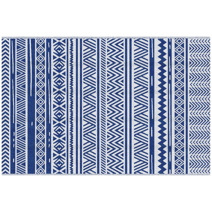 Outsunny Reversible Outdoor RV Rug, 6' x 9' Patio Floor Mat, Outdoor Carpet for Backyard, Deck, Picnic, Beach, Camping, Dark Blue and White