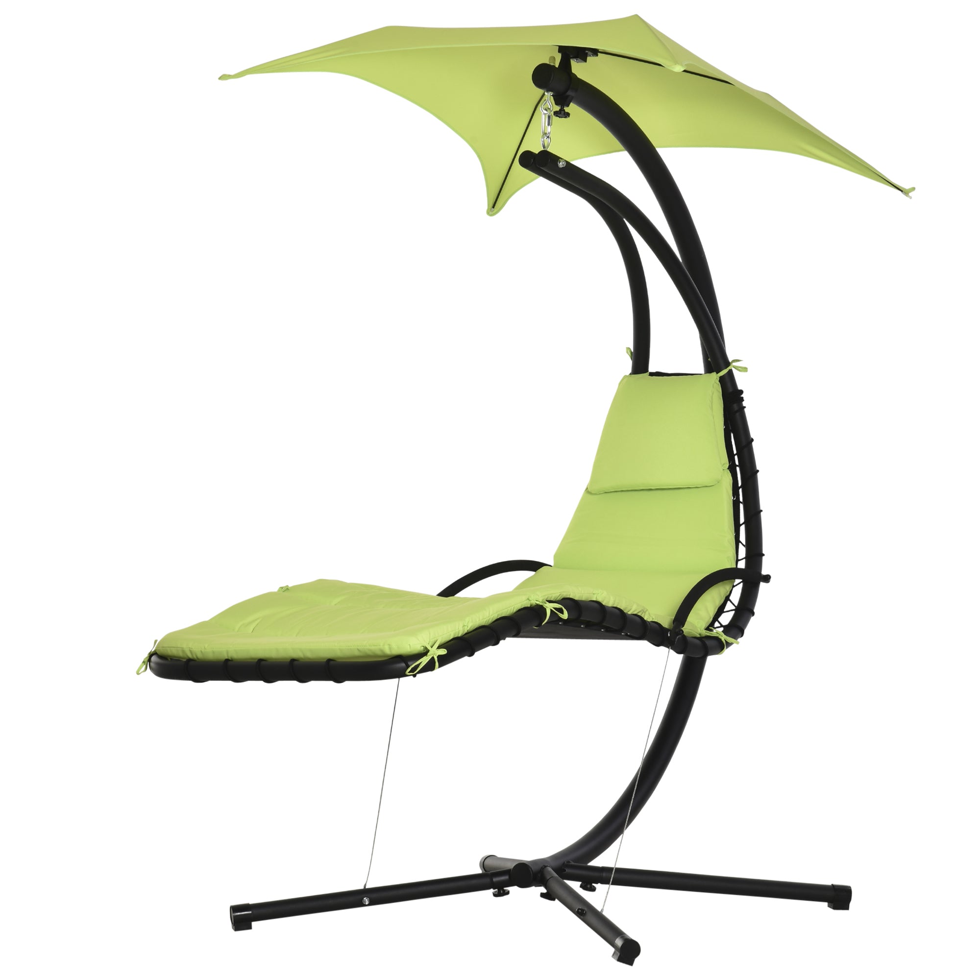 Outsunny Outdoor Hammock Chair with Stand, Floating Chaise Lounge Chair with Soft Padded Cushion, Hanging Hammock Swing Reclining Seat with Canopy Umbrella, Green