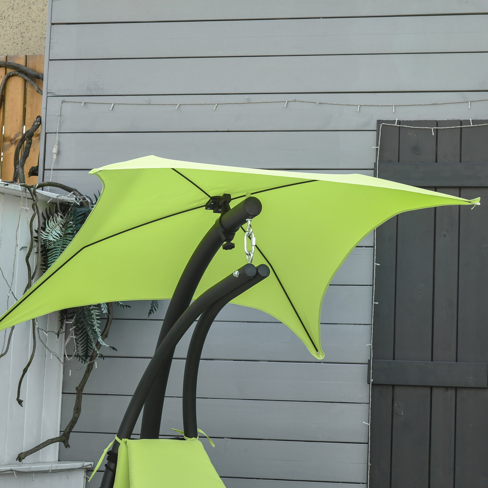 Outsunny Outdoor Hammock Chair with Stand, Floating Chaise Lounge Chair with Soft Padded Cushion, Hanging Hammock Swing Reclining Seat with Canopy Umbrella, Green
