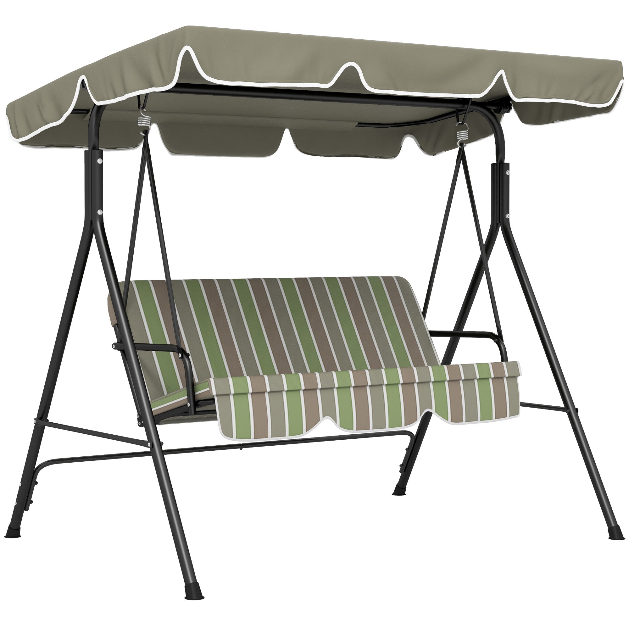 Outsunny 3-Seat Patio Swing Chair, Outdoor Porch Swing Glider with Adjustable Canopy, Removable Cushion, and Weather Resistant Steel Frame, for Garden, Poolside, Backyard, Green
