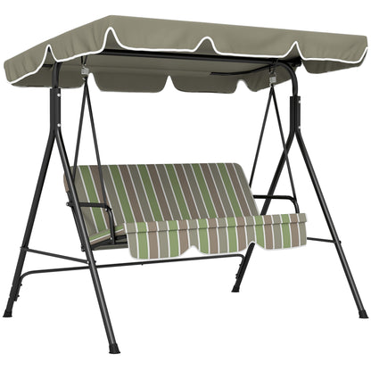 Outsunny 3-Seat Patio Swing Chair, Outdoor Porch Swing Glider with Adjustable Canopy, Removable Cushion, and Weather Resistant Steel Frame, for Garden, Poolside, Backyard, Green